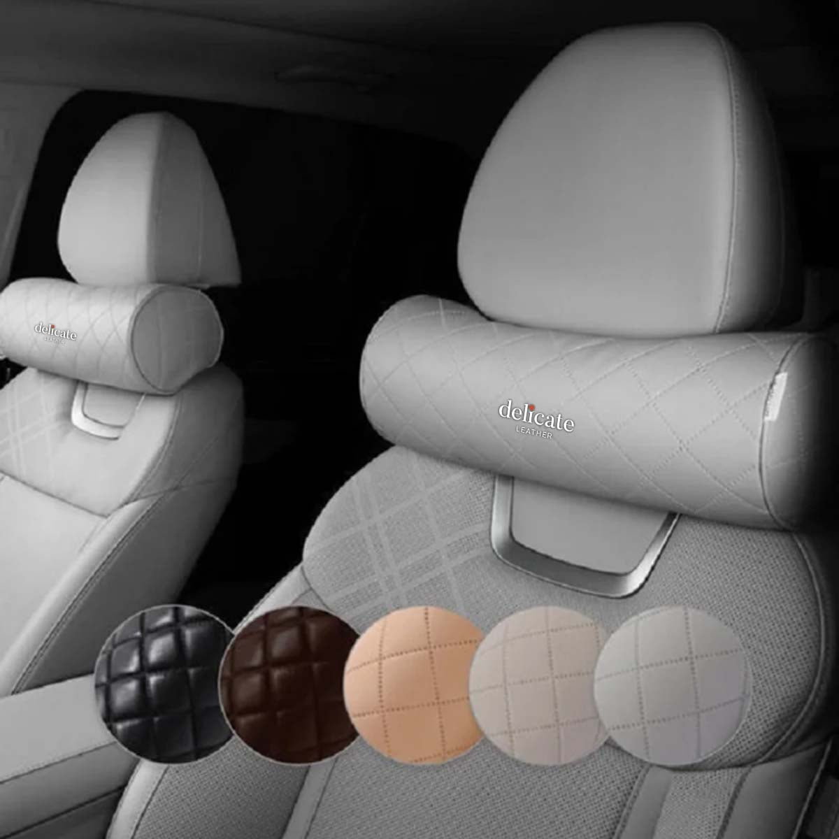 New Car Neck Pillow with Diamond Embossed Design for Universal Auto Safety and Comfort. - Delicate Leather