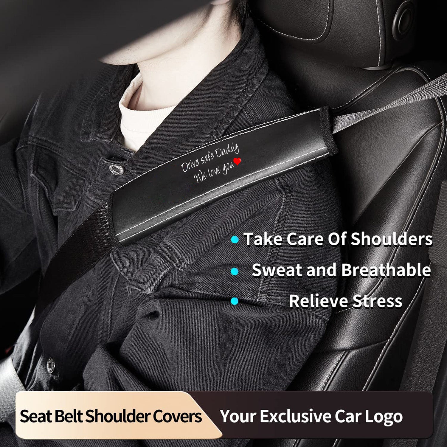 Drive Safe Daddy Car Seat Belt Covers (2PCS), Custom For Your Cars, Microfiber Leather Seat Belt Shoulder Pads for More Comfortable Driving, Father's Day Gift, Car Accessories - Delicate Leather