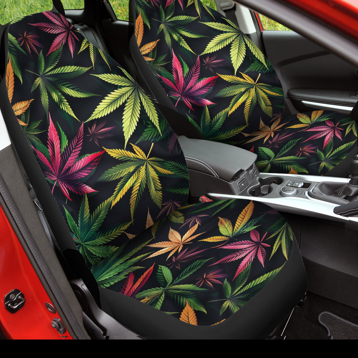 Tropical Leaf Car Seat Cover, Stretchy Car Seat Protector Cover for Women Men, Comfortable 2 Piece Car Seat Covers Universal Fit for Most Vehicle Cars, Purple and Green , Tropical 2 - Delicate Leather