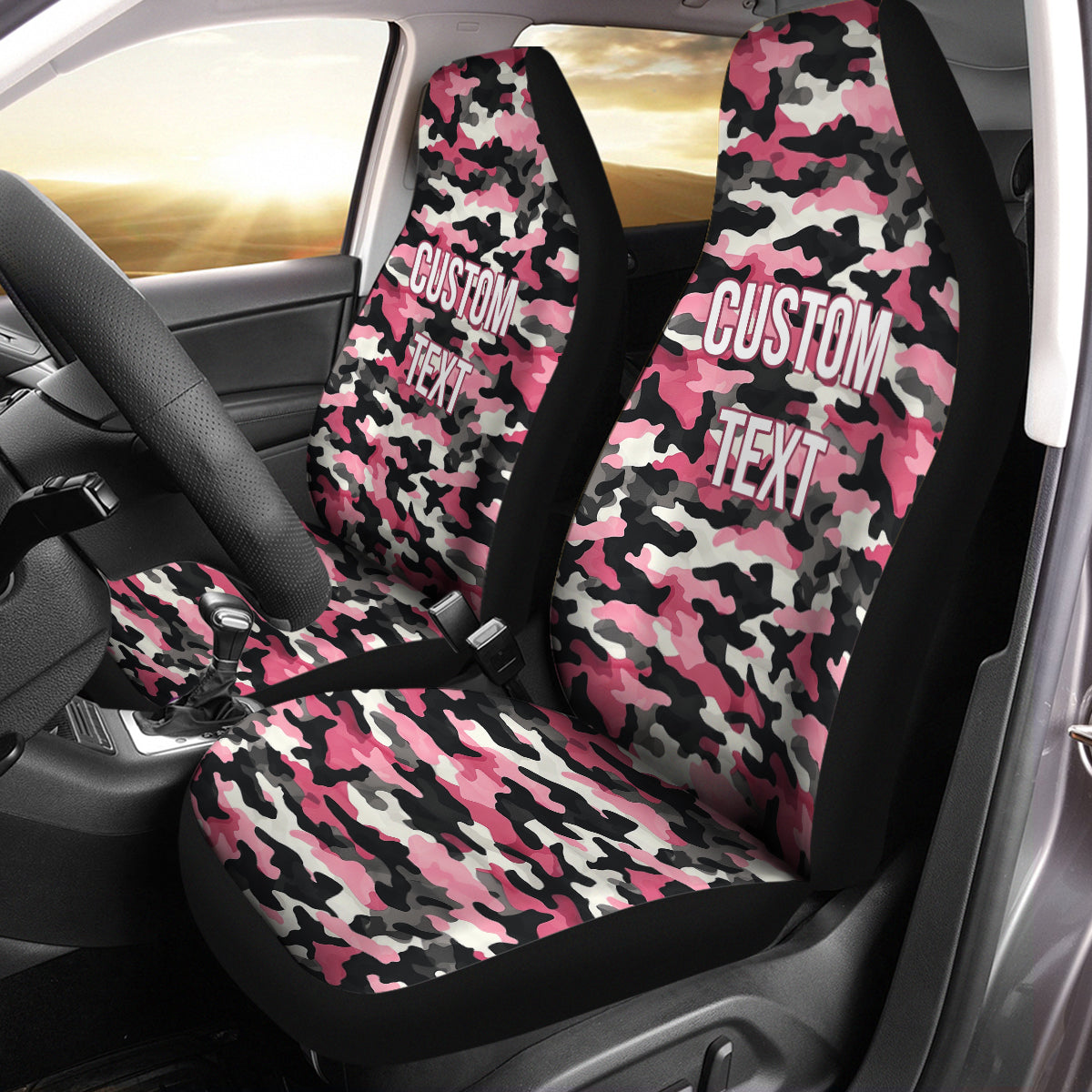 Personalized Custom Camo Car Seat Covers Pink And Black Camouflage Set of 2 Seat Protectors Universal Fit For Car SUV Bucket Seats, Camo 08 - Delicate Leather