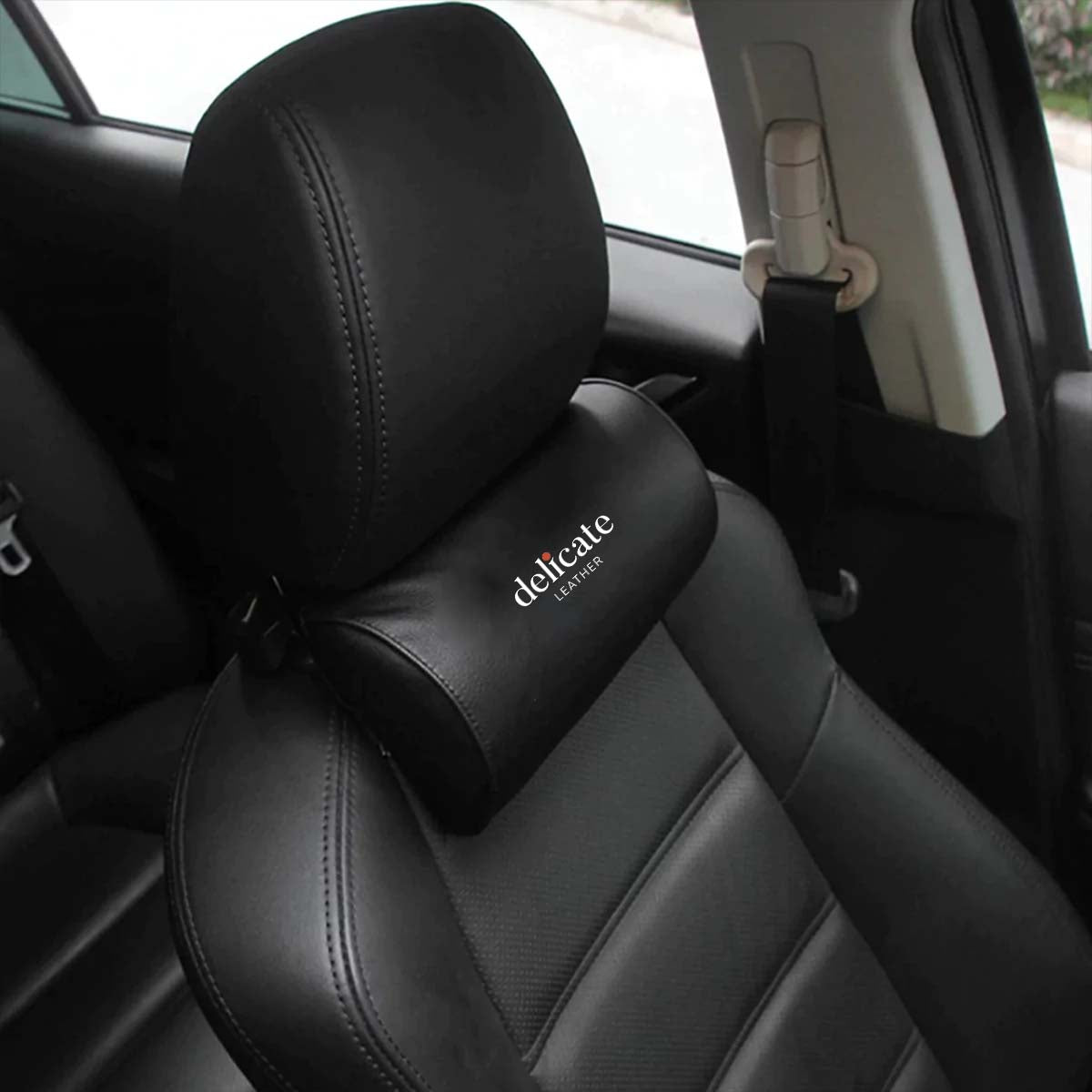 Custom Text and Logo Neck Pillow, Fit with Cars, Car Seat Headrest Neck Rest Cushion for Driving Seat Auto Head Rest Neck Support - Delicate Leather