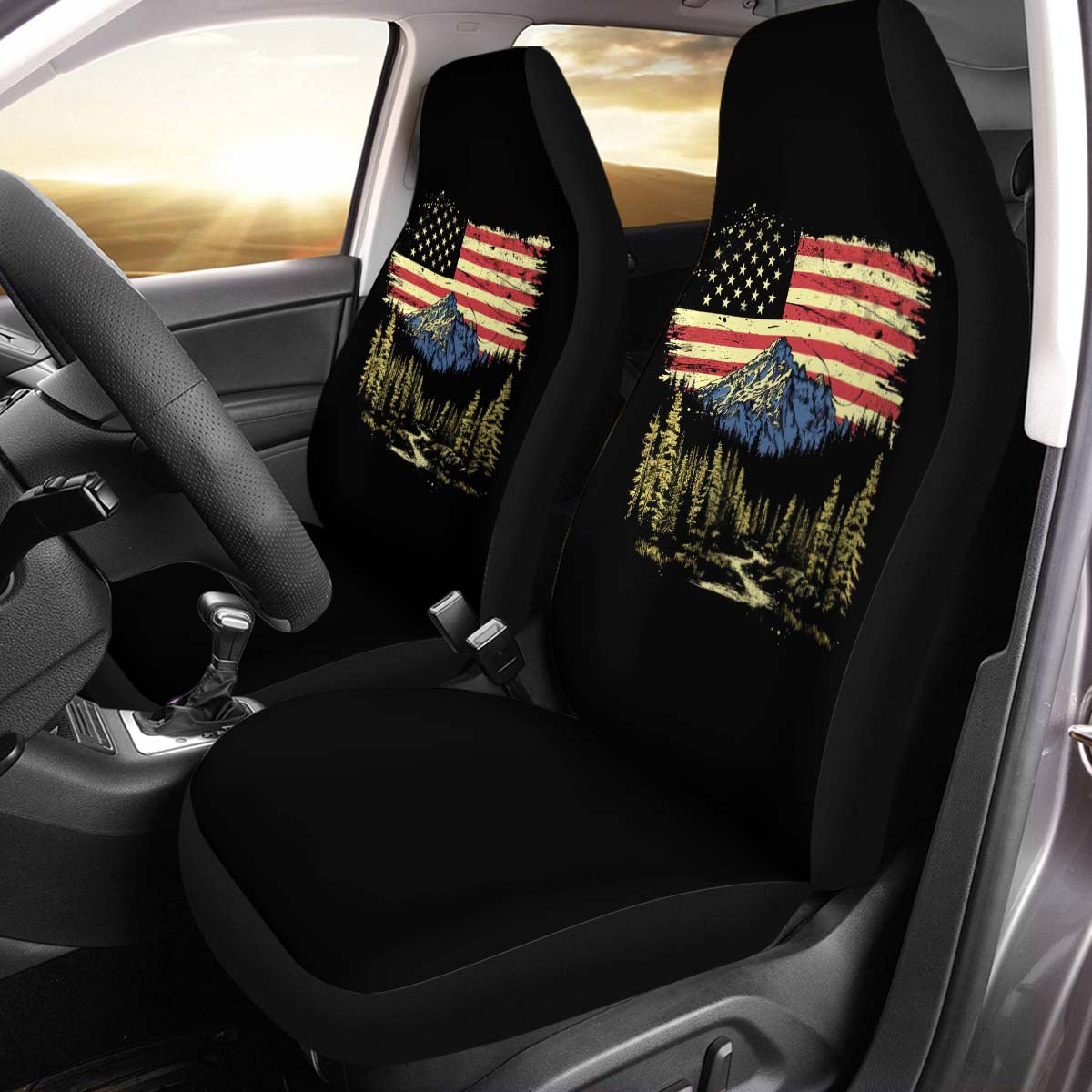 Mountain Range American Flag Car Seat Cover, Girl Riding Horse In The Desert , Front Seat Protector, For SUV, Car Accessories For Unisex, Car Seat Cover, Gift 08 - Delicate Leather