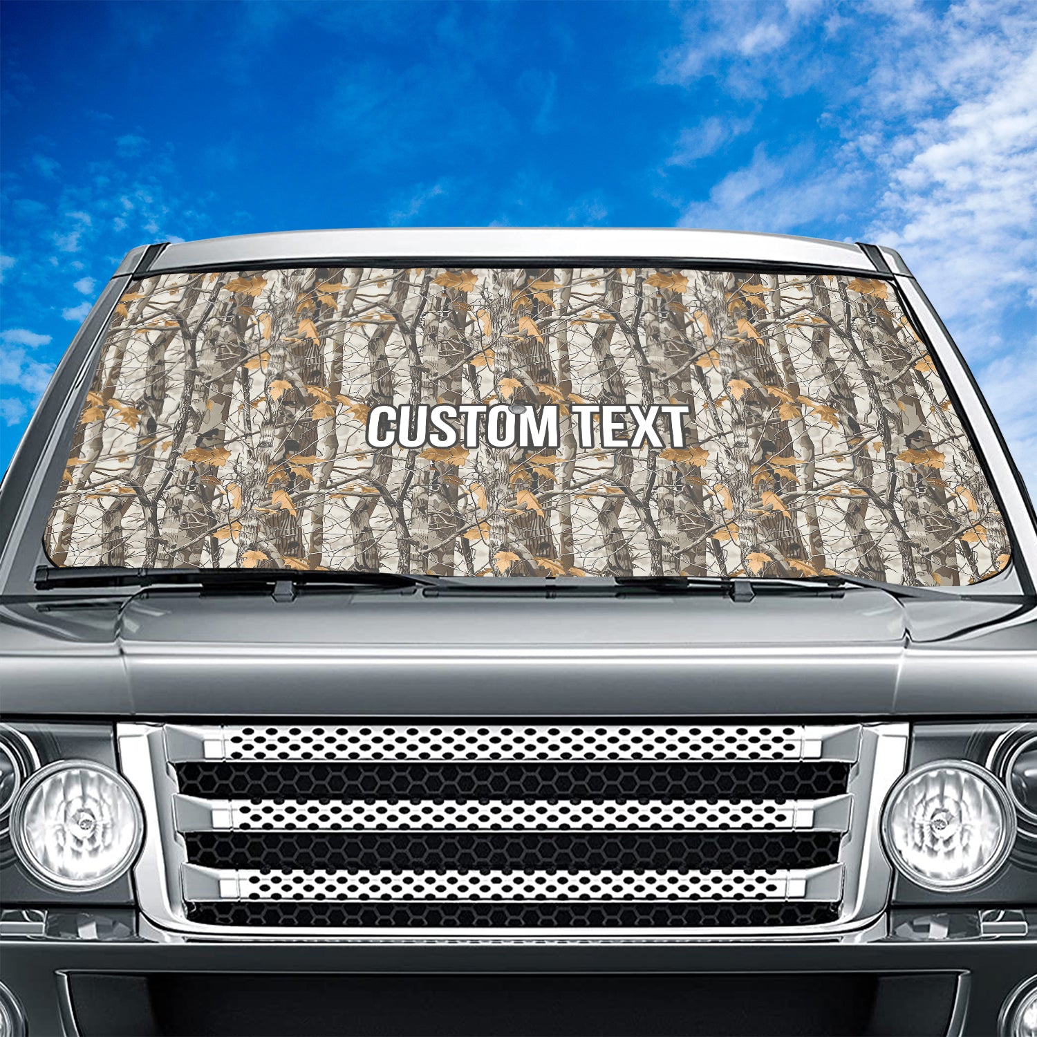 Personalized Custom Camo Car Windshield Sunshade, Orange Camouflage, Fit with all car, UV Rays and Heat Sun Visor Protector Foldable Sun Shade Umbrella, Camo 14 - Delicate Leather