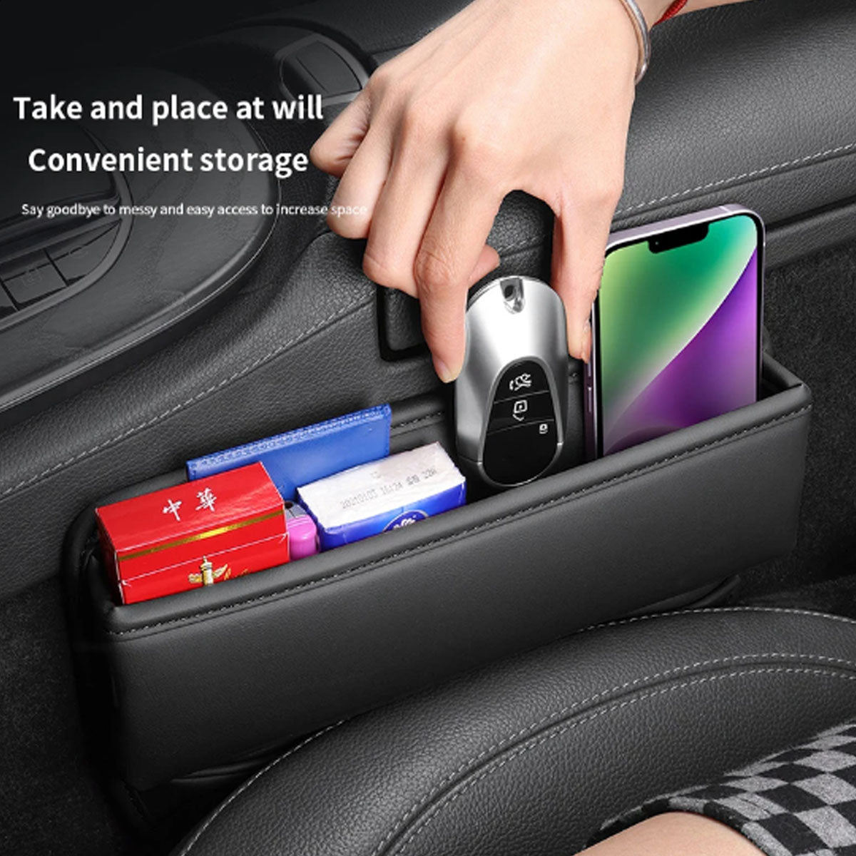 Car Seat Gap Filler Organizer, Custom Fit For Your Cars, Multifunctional PU Leather Console Side Pocket Organizer for Cellphones, Cards, Wallets, Keys