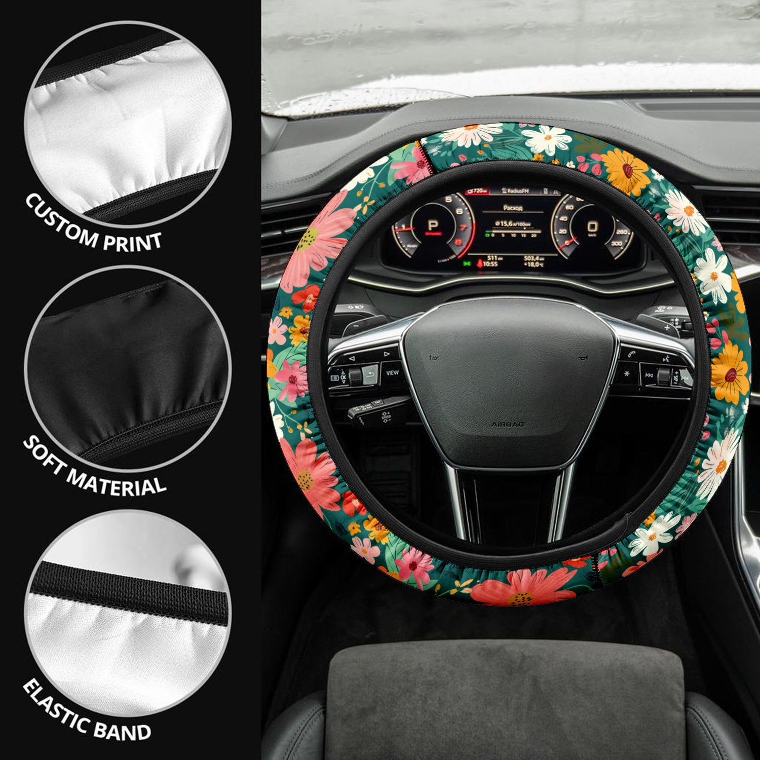 Tropical Rainforest, Forest Botanical, Flower Car Steering Wheel Cover Update Version, Forest Botanical Custom-Fit for Car, Premium Leather Car Steering Wheel Cover , Car Accessories, Tropical 09 - Delicate Leather