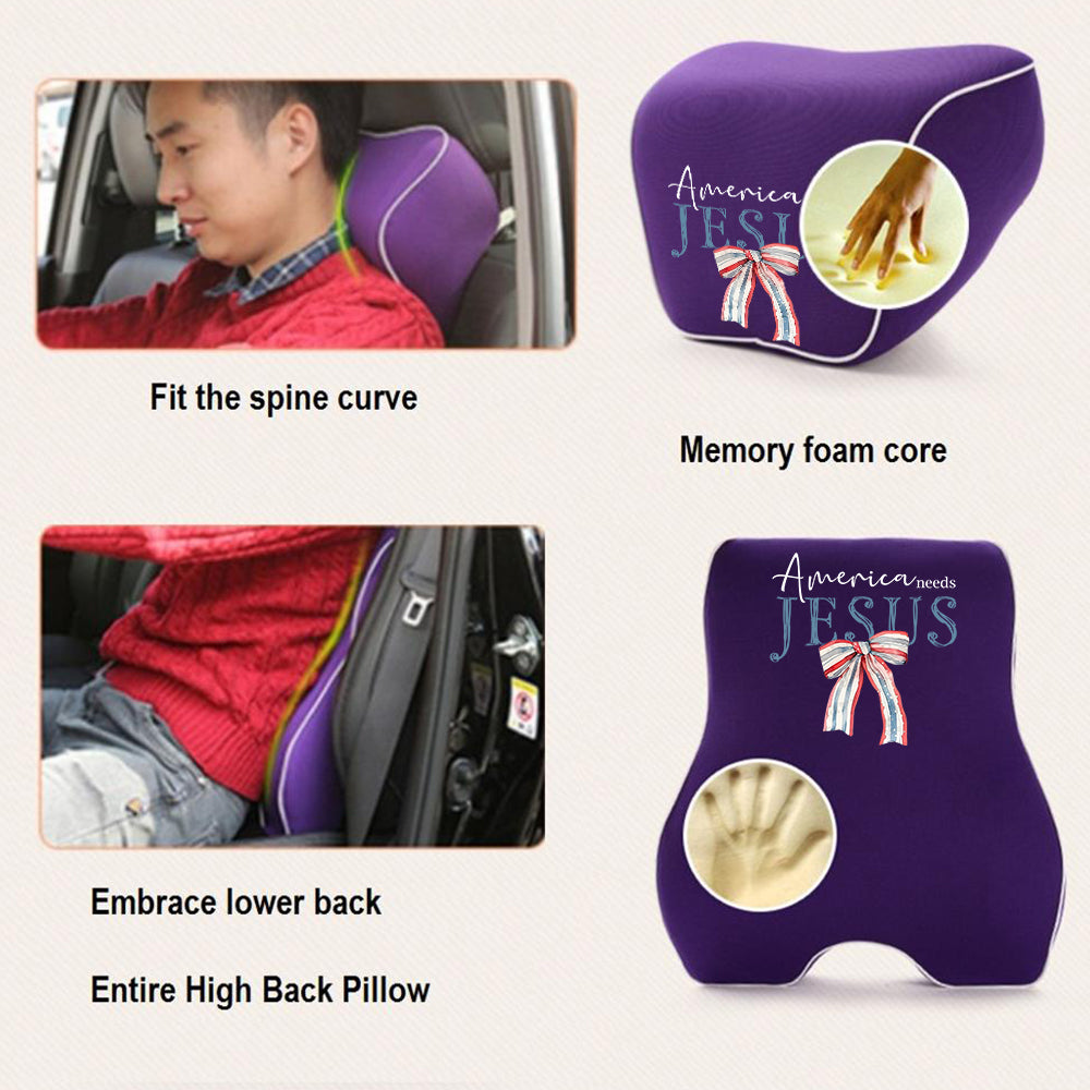America Needs Jesus Lumbar Support Cushion for Car and Headrest Neck Pillow Kit, Custom For Cars, Ergonomically Design for Car Seat, Car Accessories, 4th of July 04 - Delicate Leather