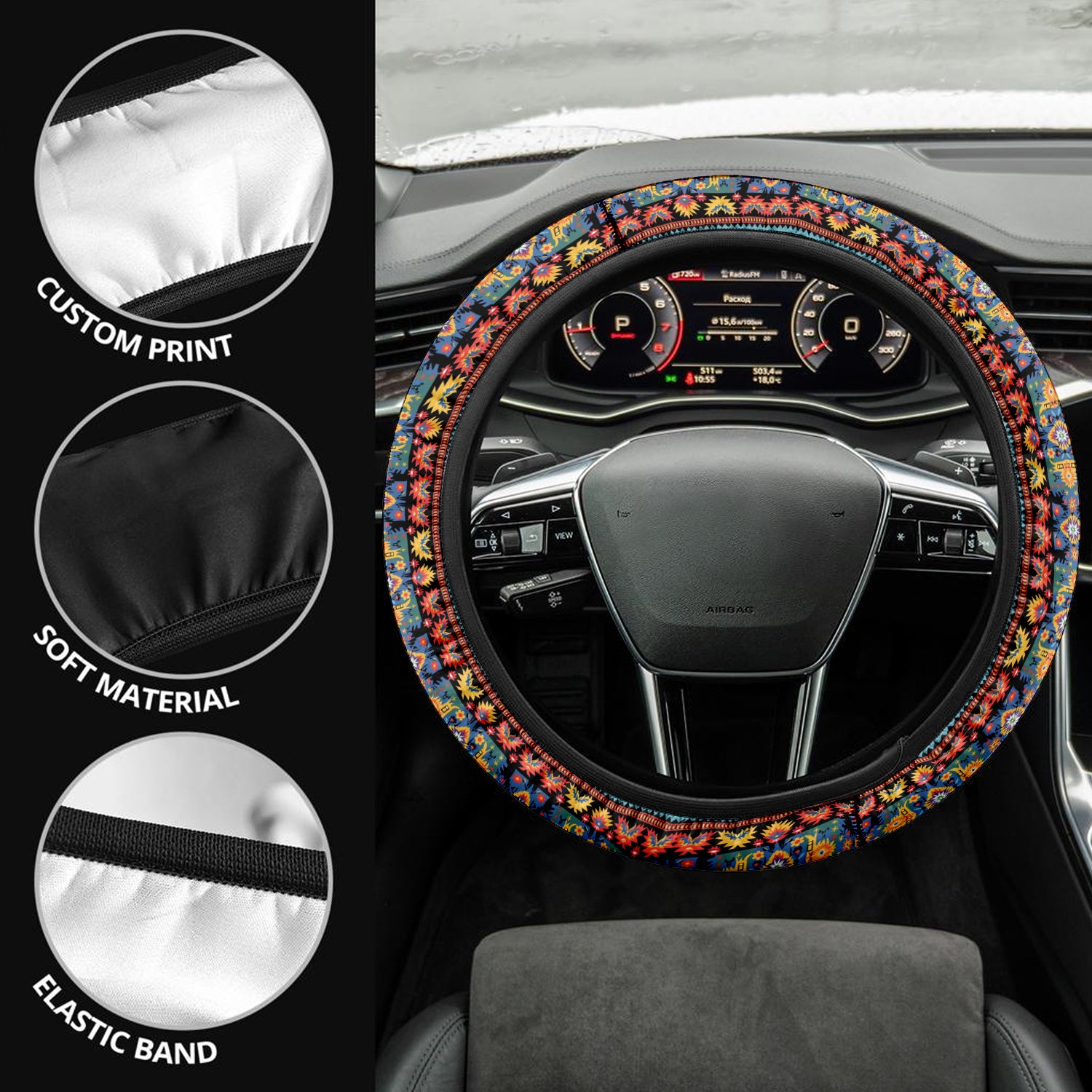 Mandala  Boho Car Steering Wheel Cover Update Version, Forest Botanical Custom-Fit for Car, Premium Leather Car Steering Wheel Cover , Car Accessories, Boho 06 - Delicate Leather