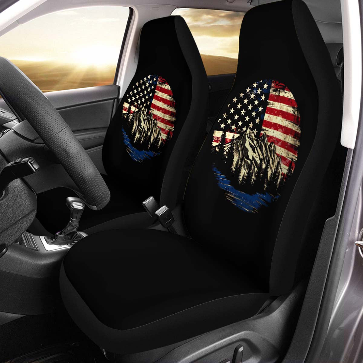Mountain Range American Flag Car Seat Cover, Girl Riding Horse In The Desert , Front Seat Protector, For SUV, Car Accessories For Unisex, Car Seat Cover, Gift 07 - Delicate Leather