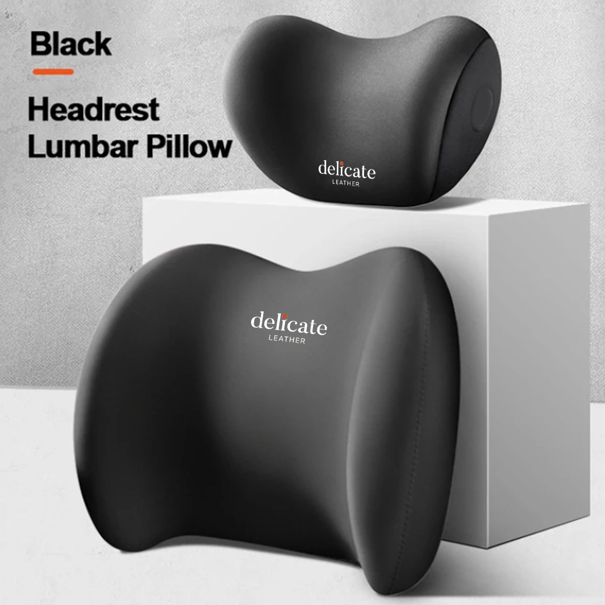 Delicate Leather Car Neck Headrest Pillow: Premium Memory Foam Support Cushion for Ultimate Comfort, Breathable Travel Companion, Lumbar Pillow Included - Universal Car Supplies - Delicate Leather