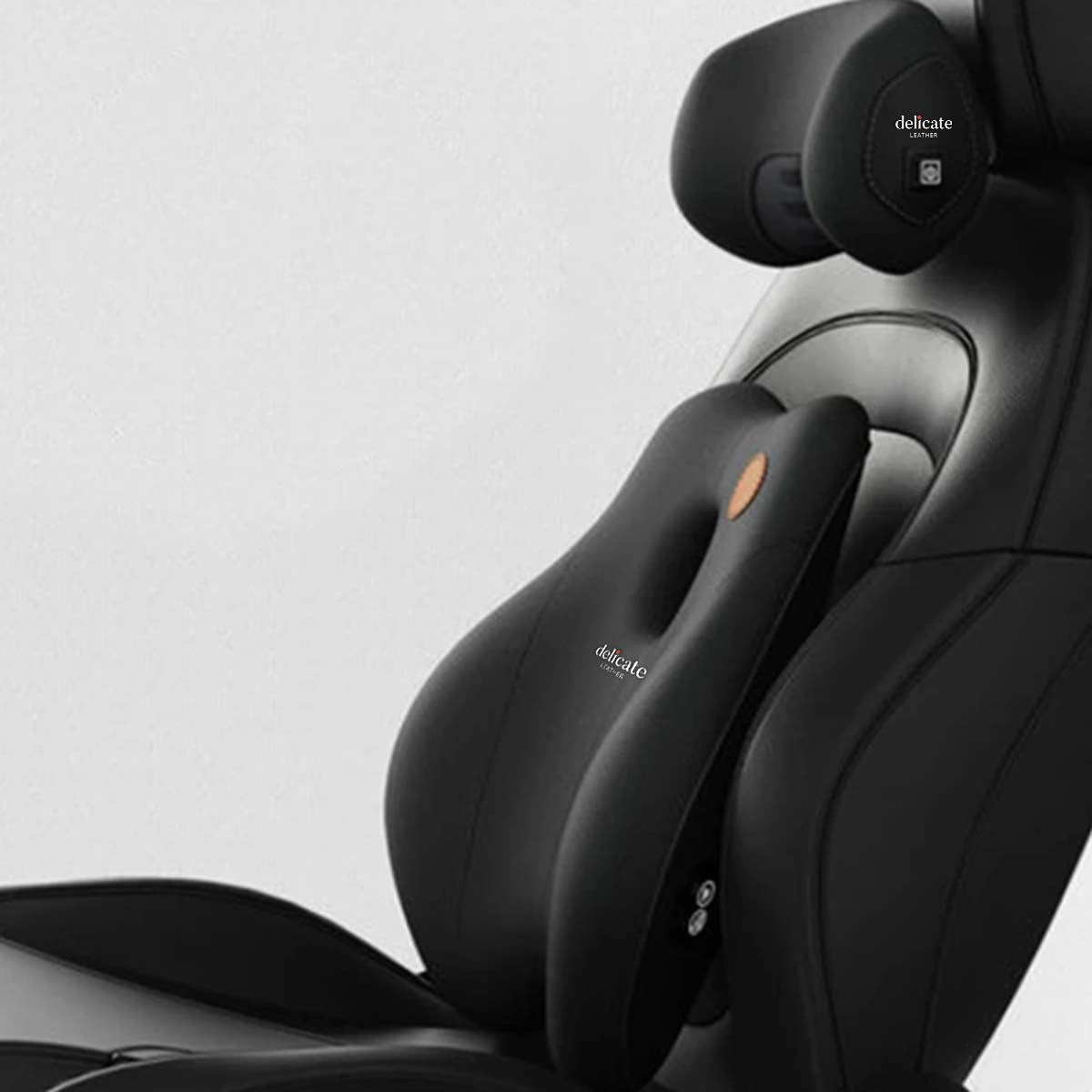 Enhance Comfort and Relaxation with the Car Neck Massage Pillow and Lumbar Support Cushion: A Travel Essential for Universal Headrest Auto Accessories - Delicate Leather