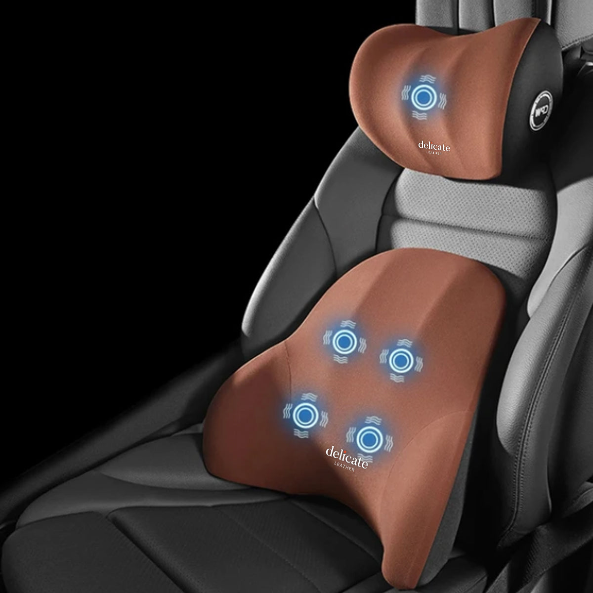 Delicate Leather Car Massage Neck Pillow, Car Seat Headrest Neck Rest Cushion for Driving Seat Auto Vibrating Massage Seat Neck Head Waist Back Cushion for Car and Office - Delicate Leather