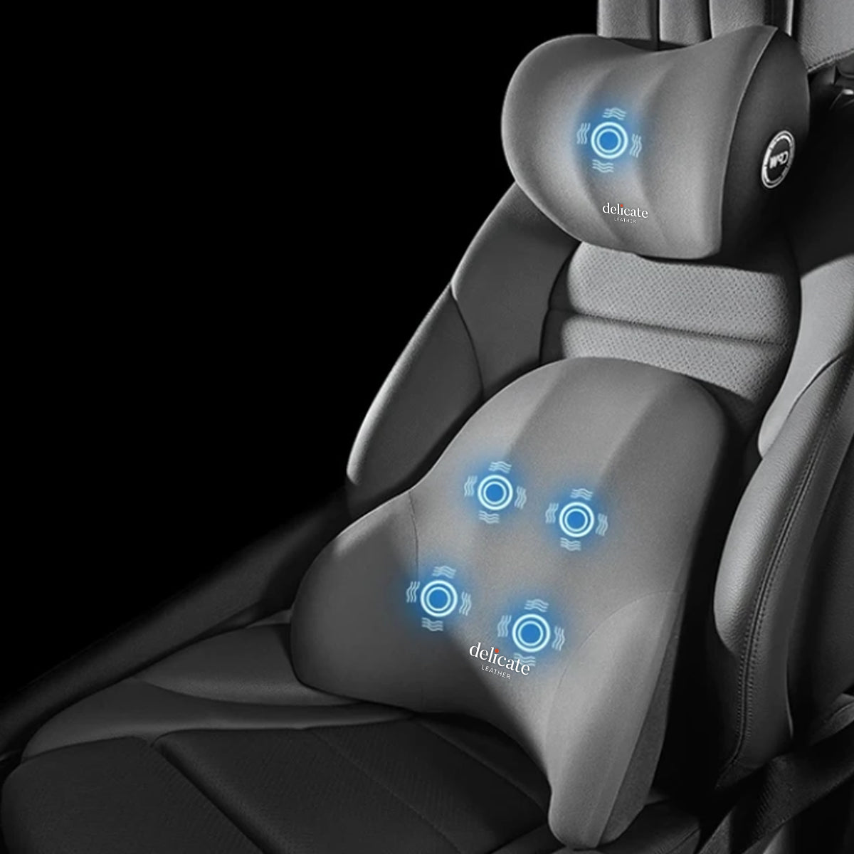 Delicate Leather Car Massage Neck Pillow, Car Seat Headrest Neck Rest Cushion for Driving Seat Auto Vibrating Massage Seat Neck Head Waist Back Cushion for Car and Office