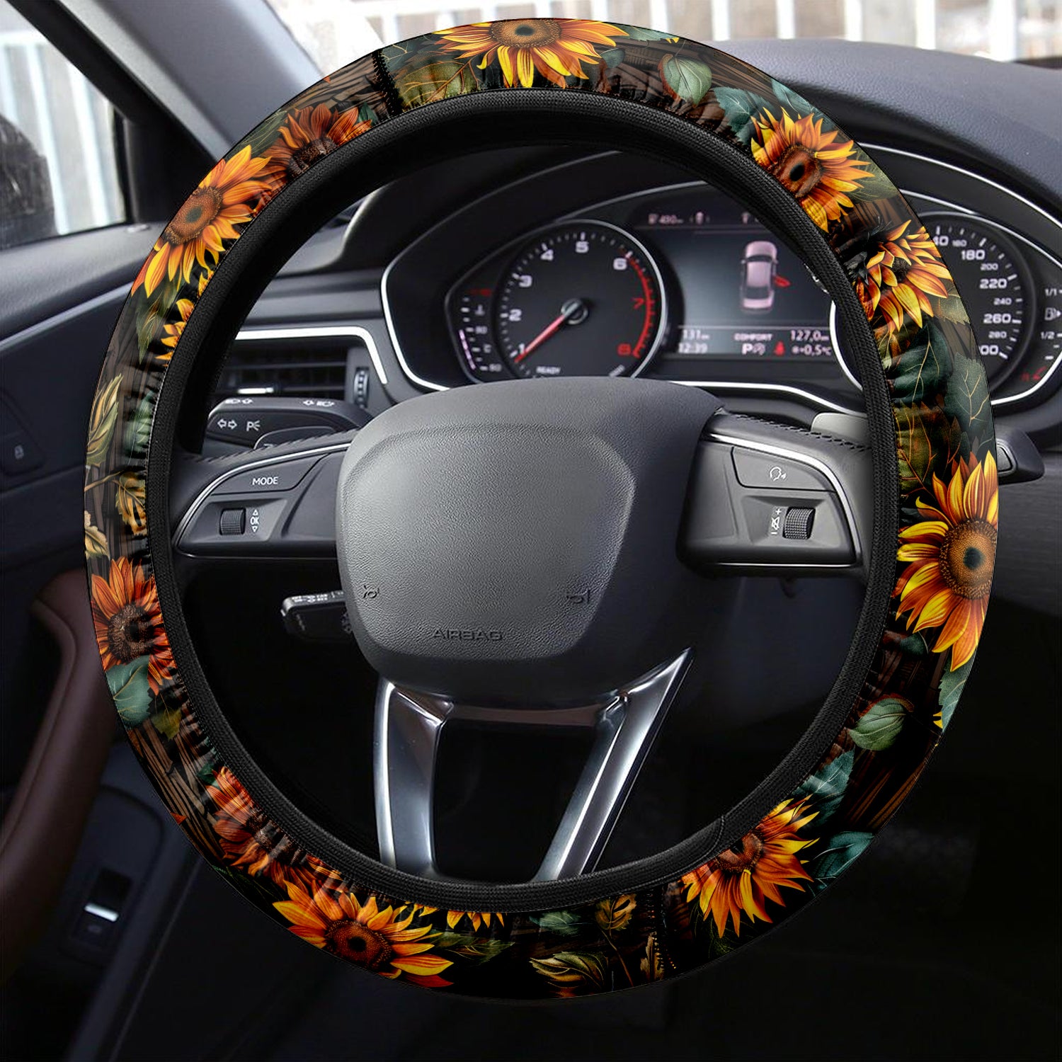 Tropical Rainforest, Forest Botanical, Sunflower Car Steering Wheel Cover Update Version, Forest Botanical Custom-Fit for Car, Premium Leather Car Steering Wheel Cover , Car Accessories, Tropical 02