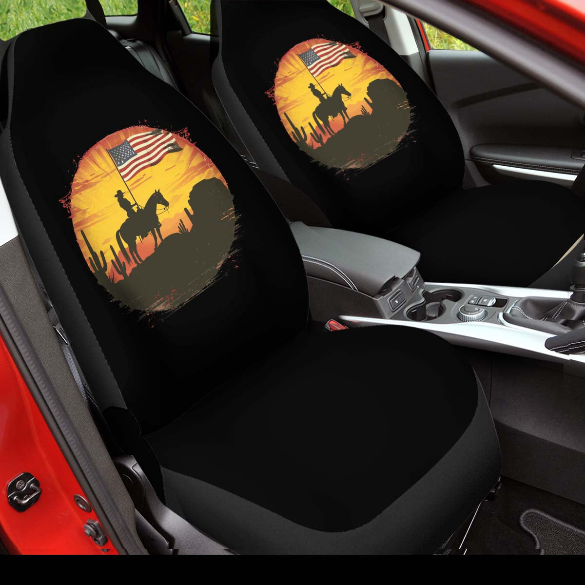 American Flag Car Seat Cover, Cowboy Girl Riding Horse In The Desert , Front Seat Protector, For SUV, Car Accessories For Unisex, Car Seat Cover, Gift 09 - Delicate Leather