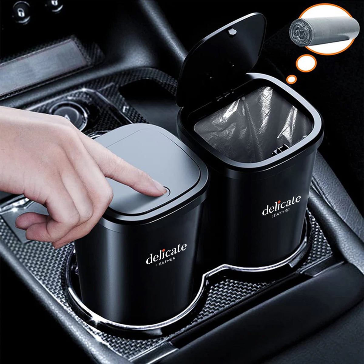Car Trash Cans, Custom For Your Cars, Compact & Durable Car Accessories for Interior Use 2 Pack, Practical Car Organizers and Storage Cups with Pop-Up Open, Car Accessories KO11993 - Delicate Leather