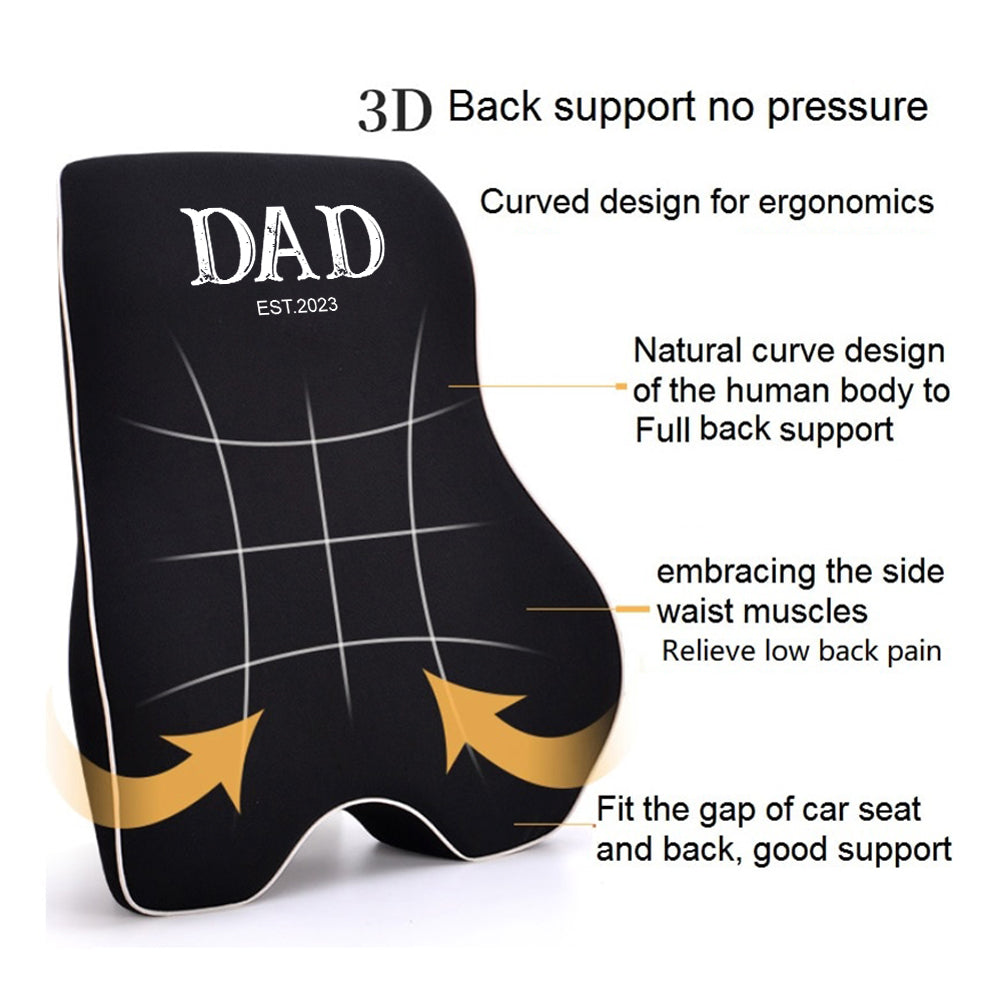 Personalized Lumbar Support Cushion for Car and Headrest Neck Pillow Kit, Custom For Cars, Daddy Est Year Lumbar Support Cushion, Happy Father's Day, Car Accessories - Delicate Leather