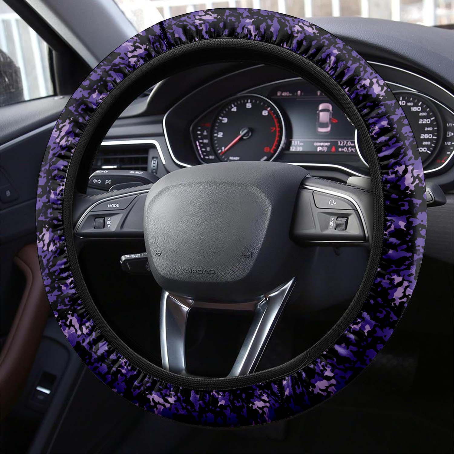 Car Steering Wheel Cover Update Version, Purple Camo Camouflage Custom-Fit for Car, Premium Leather Car Steering Wheel Cover , Car Accessories, Camo 04