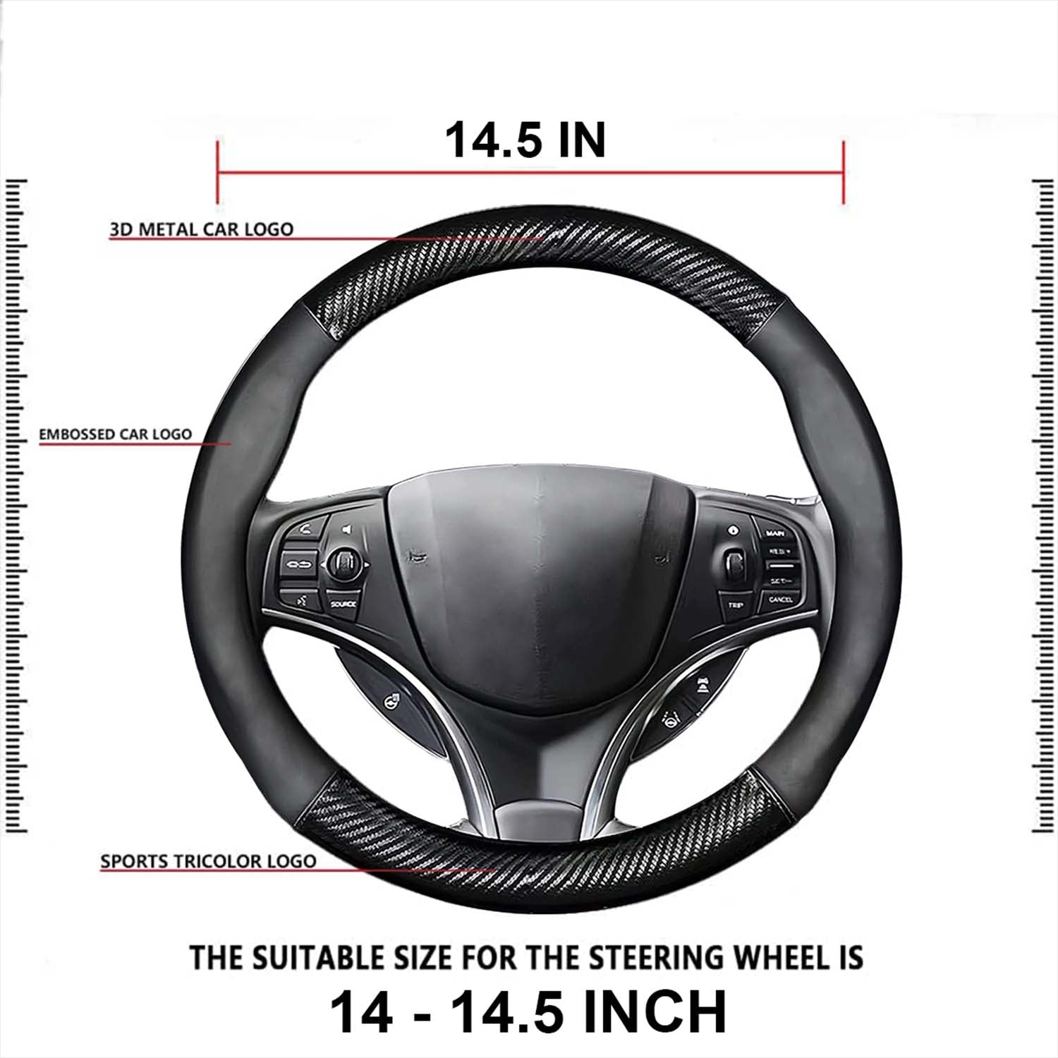 Car Steering Wheel Cover, Custom For Your Cars, Leather Nonslip 3D Carbon Fiber Texture Sport Style Wheel Cover for Women, Interior Modification for All Car Accessories LI18992