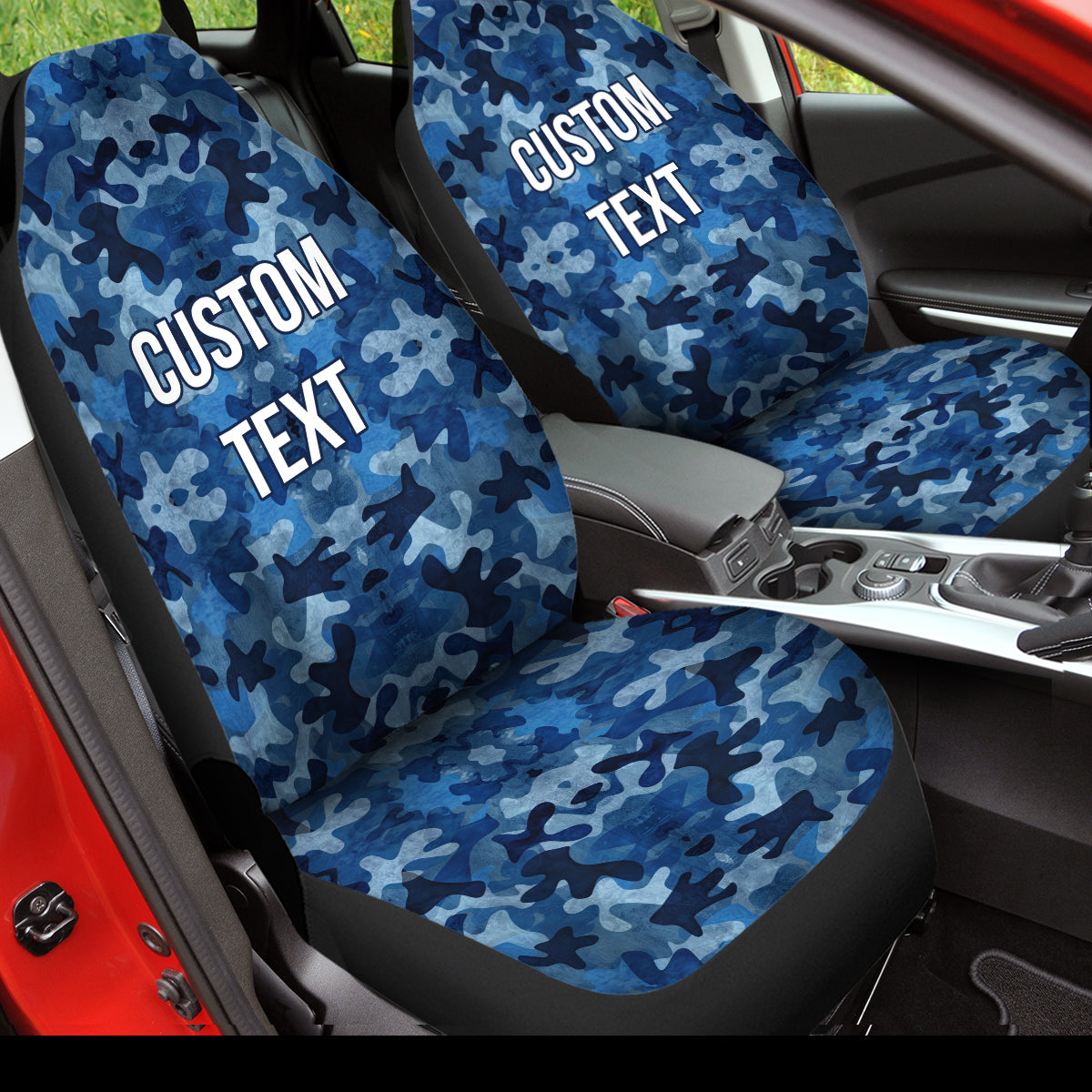 Personalized Custom Camo Car Seat Covers Blue Camouflage Set of 2 Seat Protectors Universal Fit For Car SUV Bucket Seats, Camo 02 - Delicate Leather