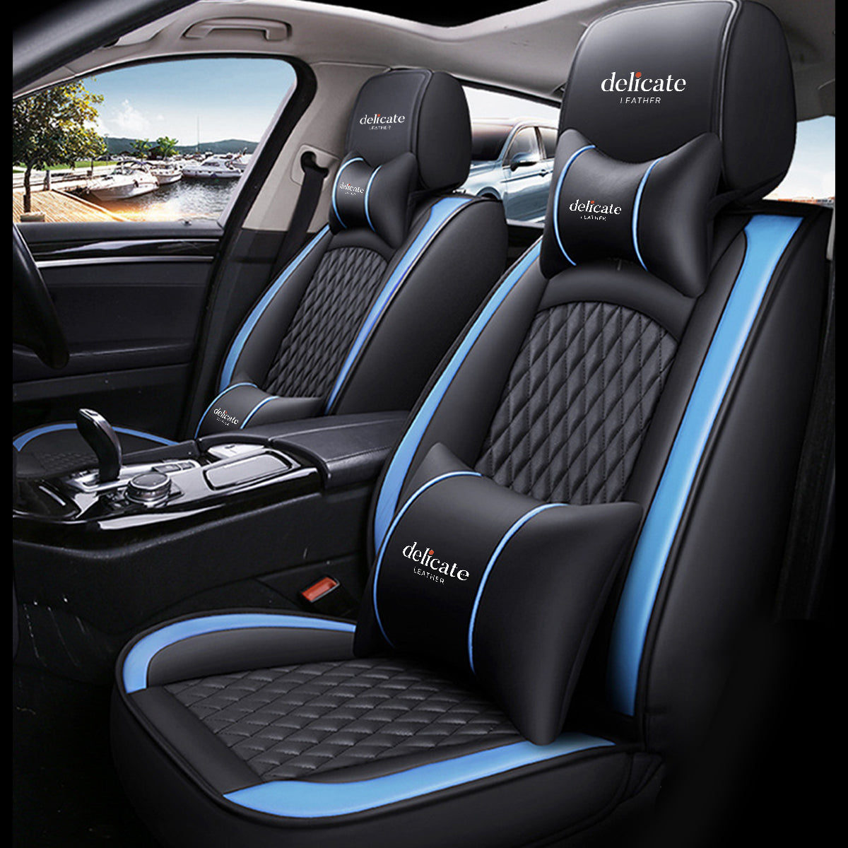 Delicate Leather Car Seat Covers Full Set, Custom For All Cars, Waterproof Leather Front Rear Seat Automotive Protection Cushions - Delicate Leather