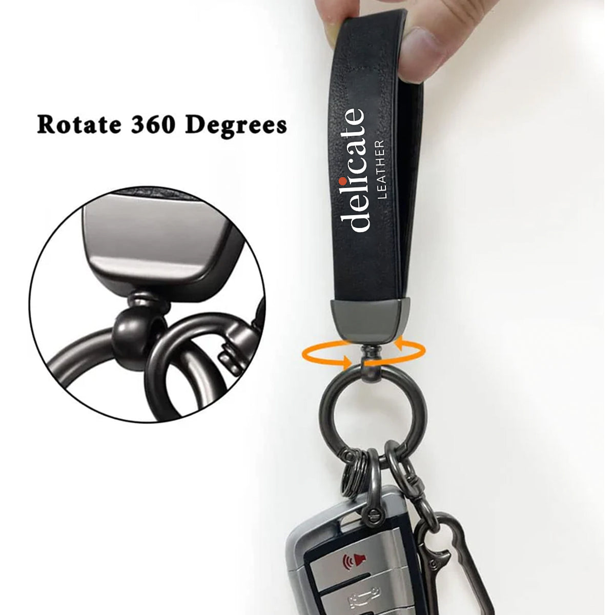 4PCS Car Valve Stem Caps and Genuine Leather Keychain for Car Key Chain Driver Gift, Black - Delicate Leather