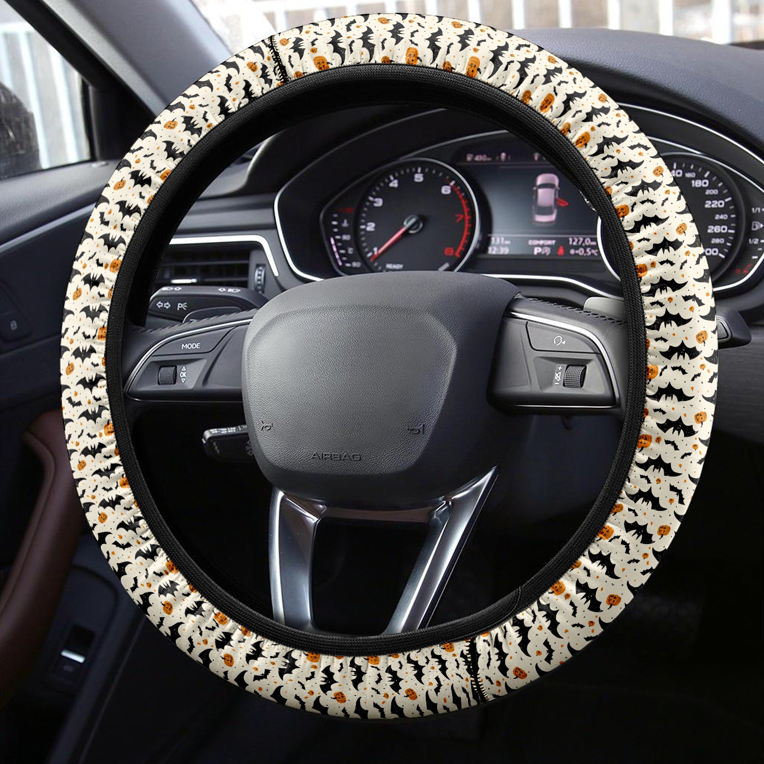 Happy Halloween Car Steering Wheel Cover Update Version, Bats Swarm Custom-Fit for Car, Premium Leather Car Steering Wheel Cover , Car Accessories, Halloween 05