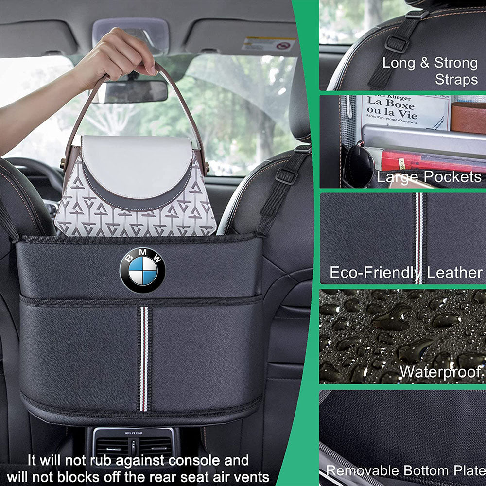 Car Purse Holder for Car Handbag Holder Between Seats Premium PU Leather, Custom Fit For Your Cars, Auto Driver Or Passenger Accessories Organizer, Hanging Car Purse Storage Pocket Back Seat Pet Barrier KX11991