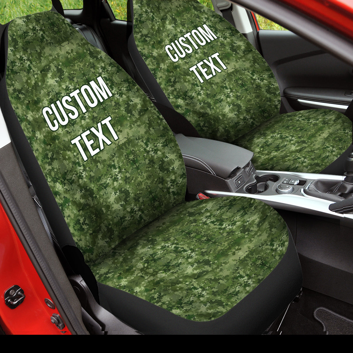 Personalized Custom Camo Car Seat Covers Green Camouflage Set of 2 Seat Protectors Universal Fit For Car SUV Bucket Seats, Camo 06 - Delicate Leather