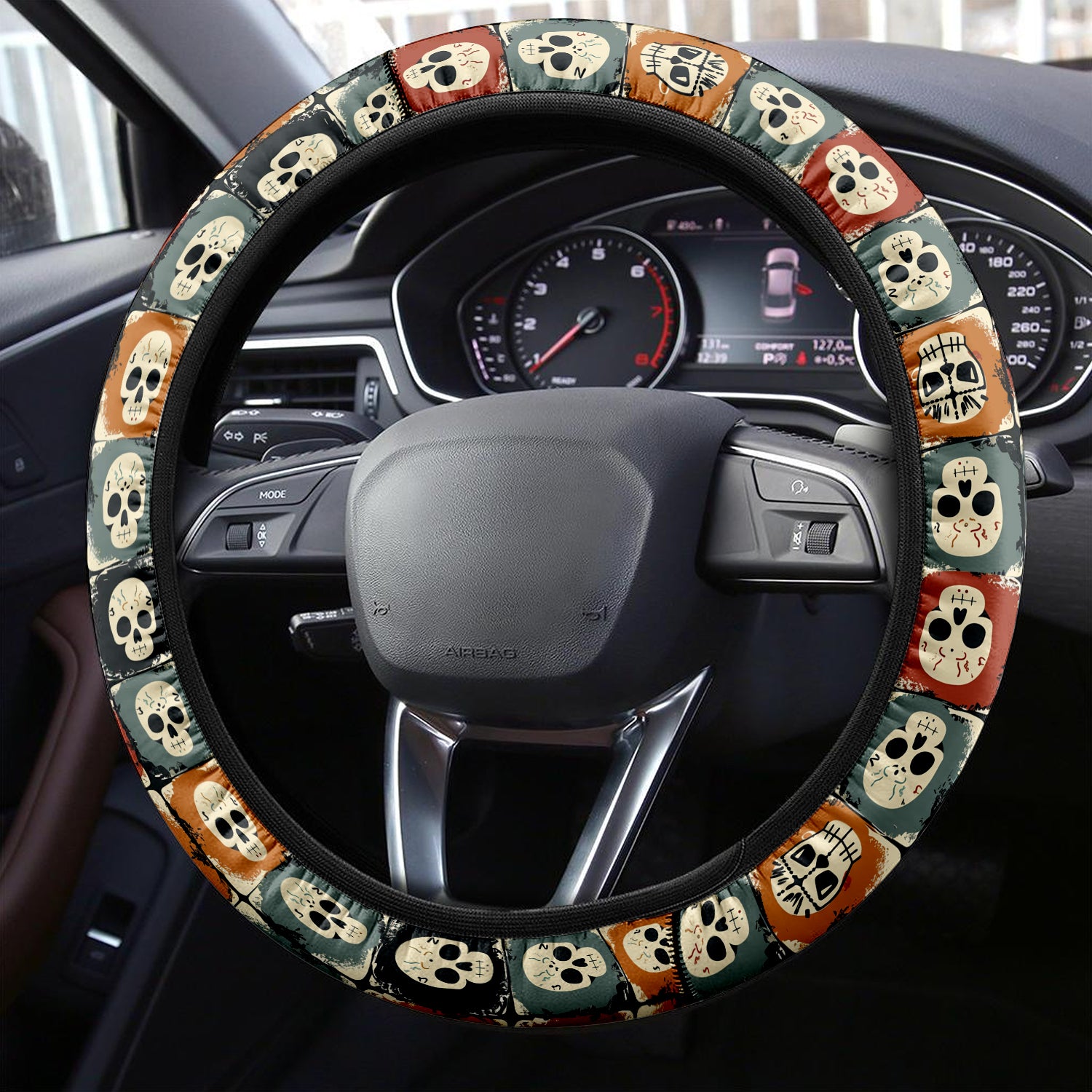 Happy Halloween Car Steering Wheel Cover Update Version, Cute Skill Custom-Fit for Car, Premium Leather Car Steering Wheel Cover , Car Accessories, Halloween 04