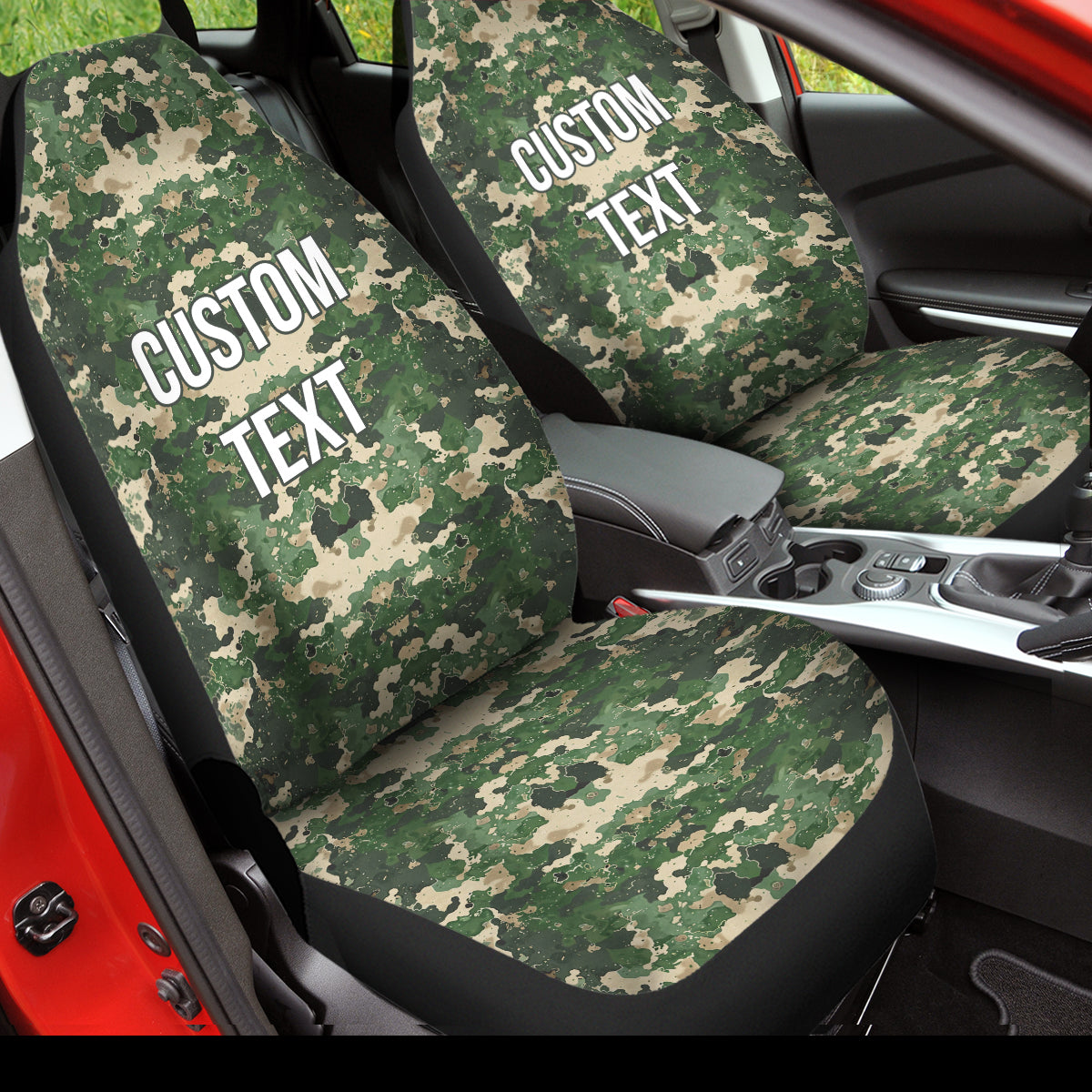 Personalized Custom Camo Car Seat Covers Green and White Camouflage Set of 2 Seat Protectors Universal Fit For Car SUV Bucket Seats, Camo 10 - Delicate Leather