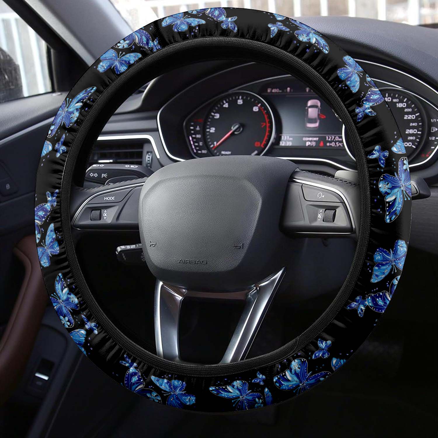 Faux Embroidery Car Steering Wheel Cover Update Version, Universal Fit Embroidered Blue Butterfly, Premium Leather Car Steering Wheel Cover , Car Accessories, Butterfly 03 - Delicate Leather