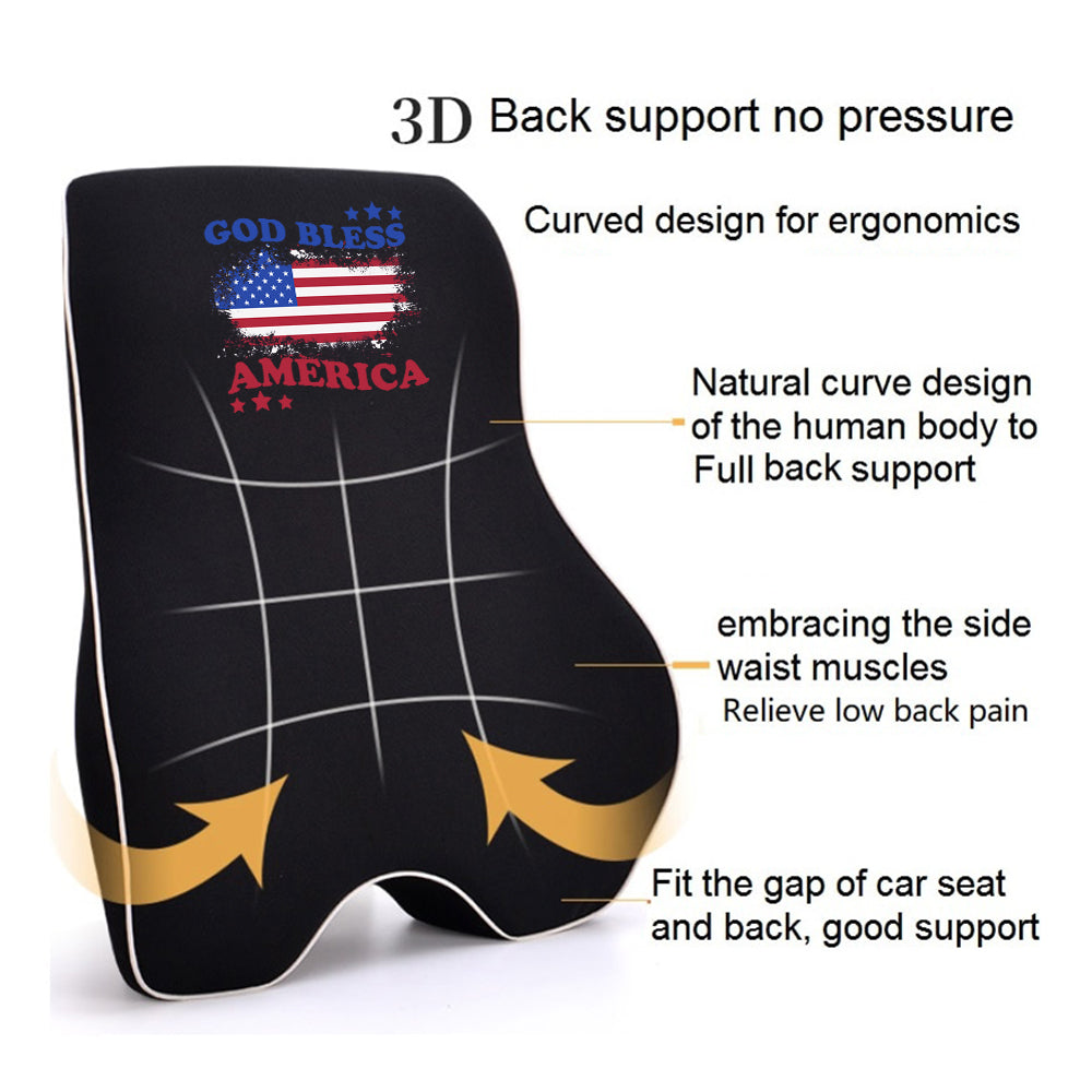 God Bless America Lumbar Support Cushion for Car and Headrest Neck Pillow Kit, Custom For Cars, Ergonomically Design for Car Seat, Car Accessories, 4th of July 09