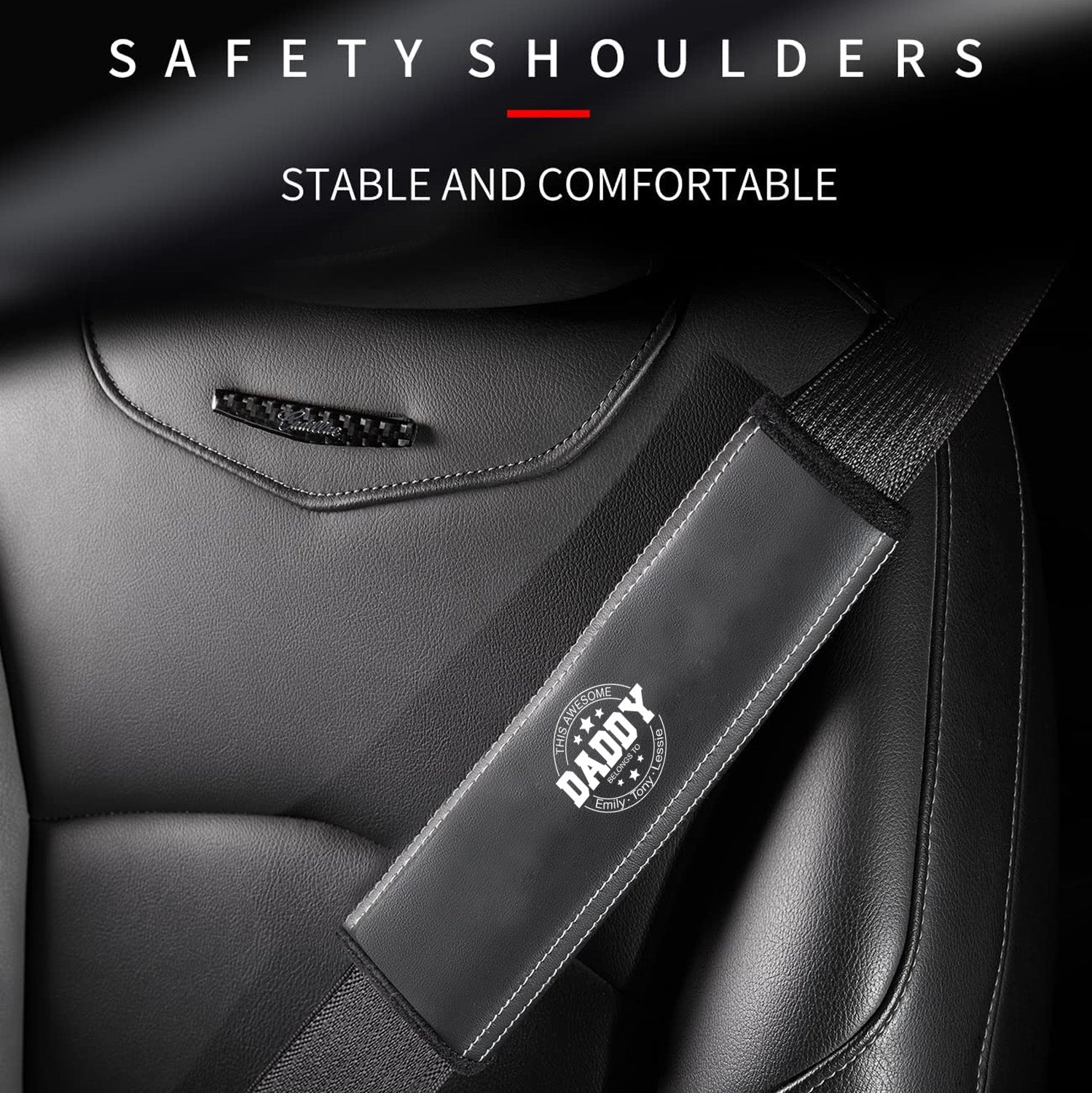 Personalized Car Seat Belt Covers (2PCS), Custom For Your Cars, Happy Father's Day, Microfiber Leather Seat Belt Shoulder Pads for More Comfortable Driving, Car Accessories, Gift for Daddy - Delicate Leather