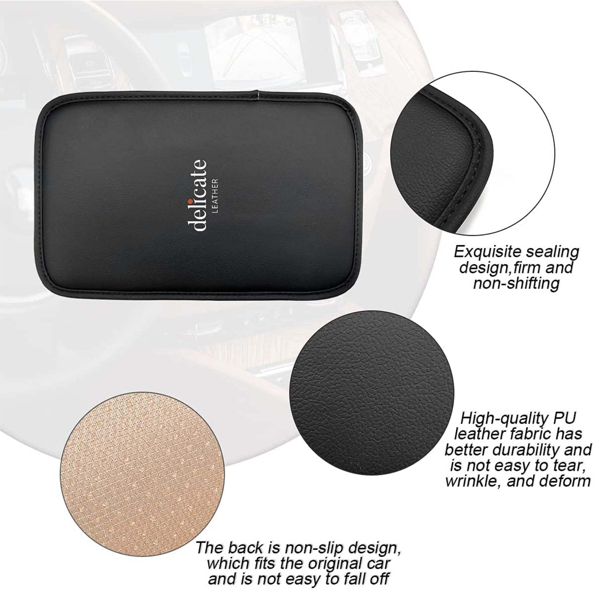 Leather Center Console Cushion Pad, Custom For Your Cars, Waterproof Armrest Seat Box Cover Fit, Car Interior Protection Accessories, Car Accessories CH13991 - Delicate Leather