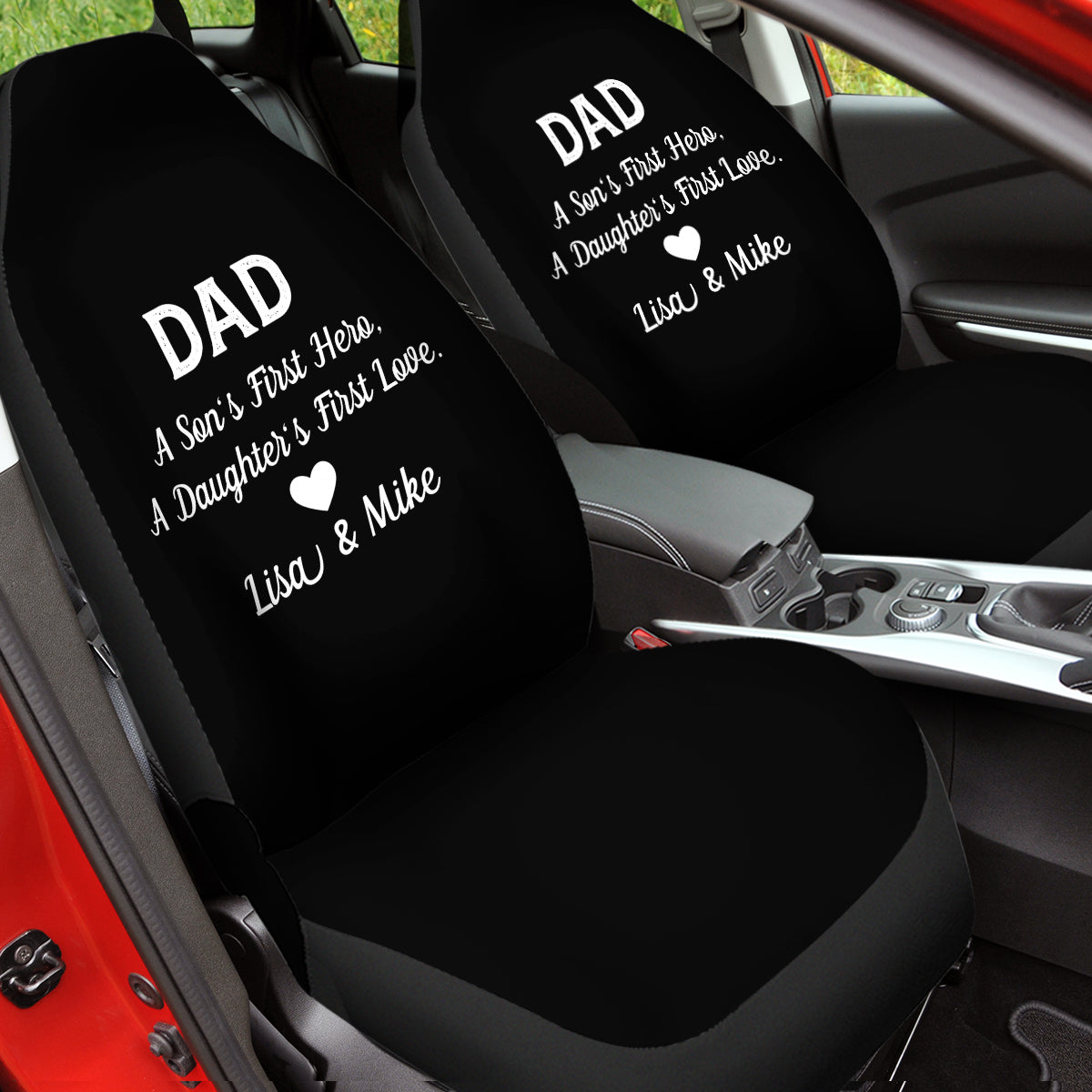 Personalized Car Seat Covers, Custom For Your Cars, Happy Father's Day, Car Bucket Seat Protection Airbag Compatible 2 PCS, Car Accessories, Gift for Daddy - Delicate Leather