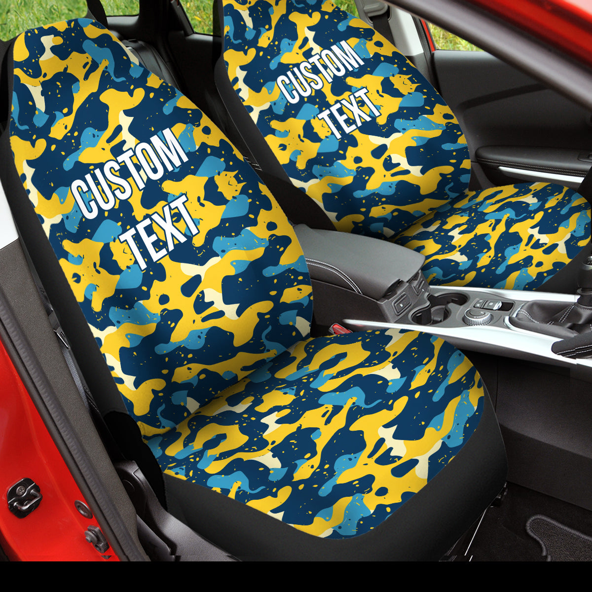 Personalized Custom Camo Car Seat Covers Blue And Yellow Camo Camouflage Set of 2 Seat Protectors Universal Fit For Car SUV Bucket Seats, Camo 15 - Delicate Leather