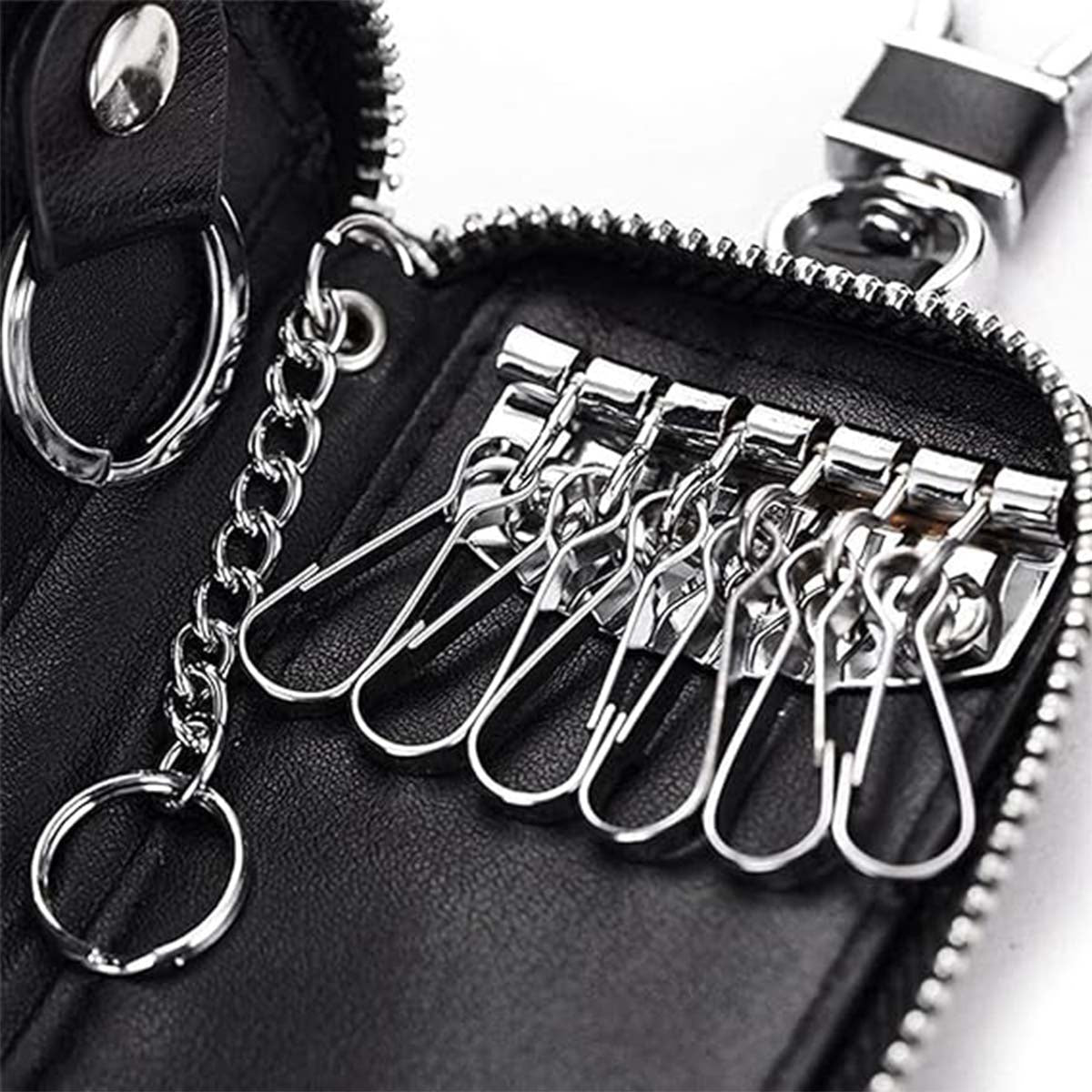 Custom fit for Car Gender-Neutral Luxury Leather Key Holder Wallet with 6 Hooks and Zipper Closure for Car Keys - Delicate Leather