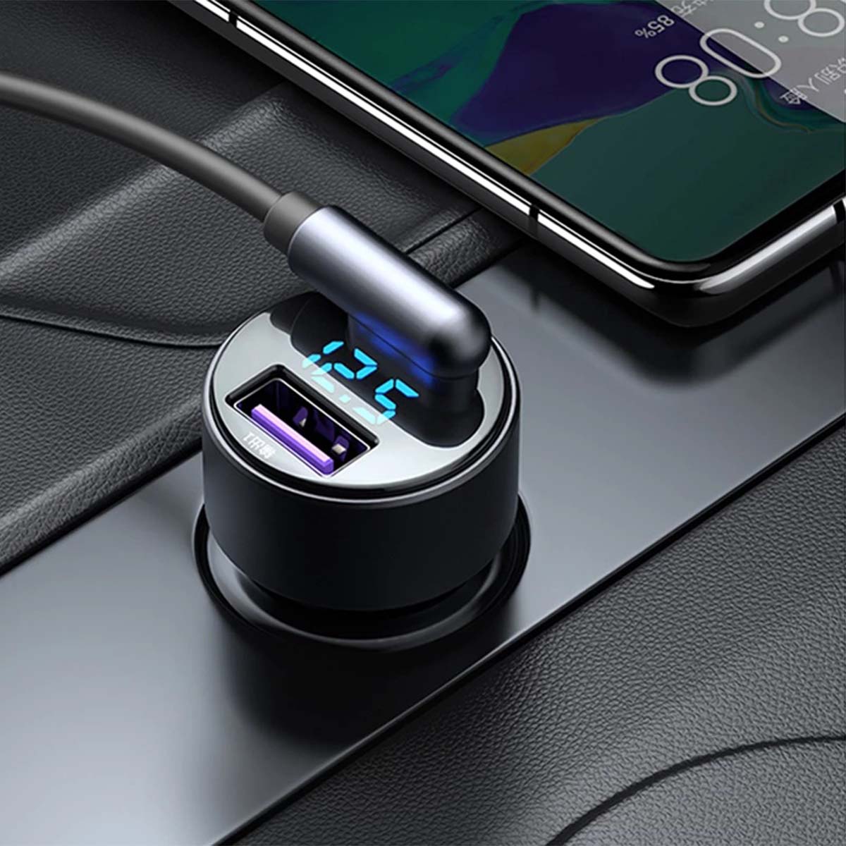 USB Charger Adapter, Custom fit for car, Dual QC3.0 Ports Car Charger, All Metal Quick Charge with LED Voltage Display, Cigarette Lighter Car Adapter, Compatible with Phone, Tablet & More - Delicate Leather