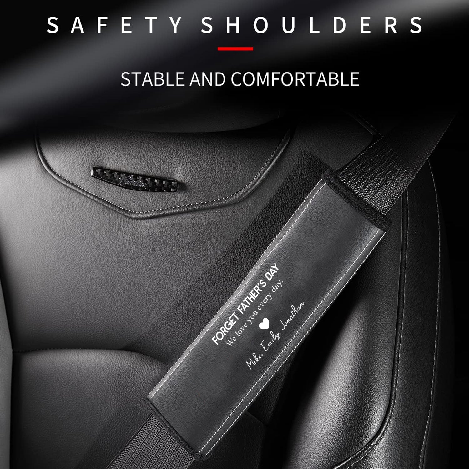 Personalized Car Seat Belt Covers (2PCS), Custom For Your Cars, Happy Father's Day, Microfiber Leather Seat Belt Shoulder Pads for More Comfortable Driving, Car Accessories, Gift for Daddy - Delicate Leather