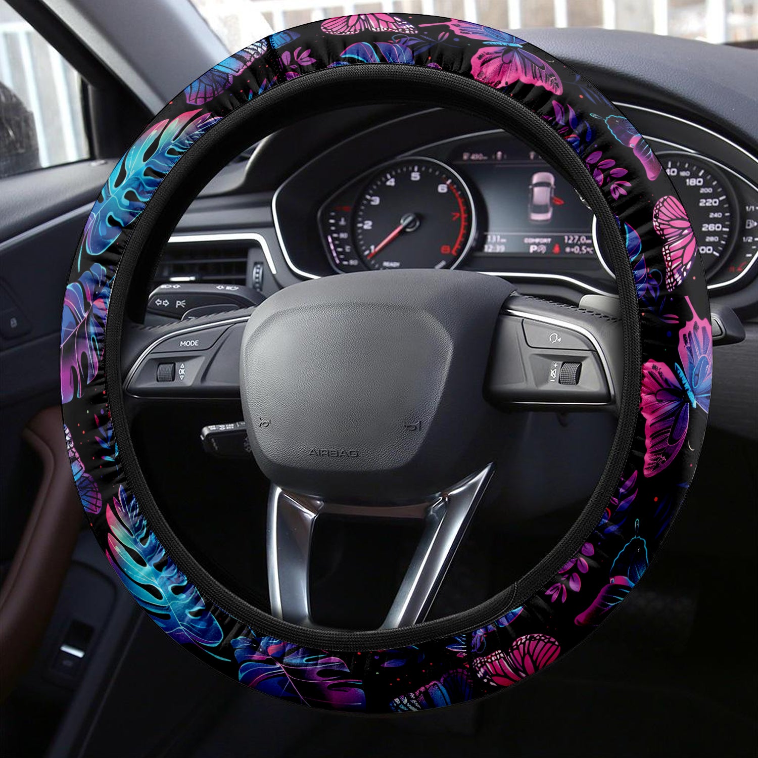 Tropical Rainforest, Forest Botanical, Car Steering Wheel Cover Update Version, Forest Botanical Custom-Fit for Car, Premium Leather Car Steering Wheel Cover , Car Accessories, Tropical 07 - Delicate Leather