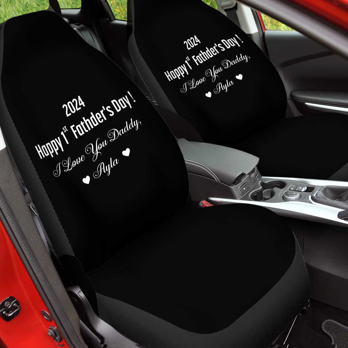 Personalized Car Seat Covers, Custom For Your Cars, I Love You Daddy, Happy Father's Day, Car Bucket Seat Protection Airbag Compatible 2 PCS, Car Accessories, Gift for Daddy - Delicate Leather