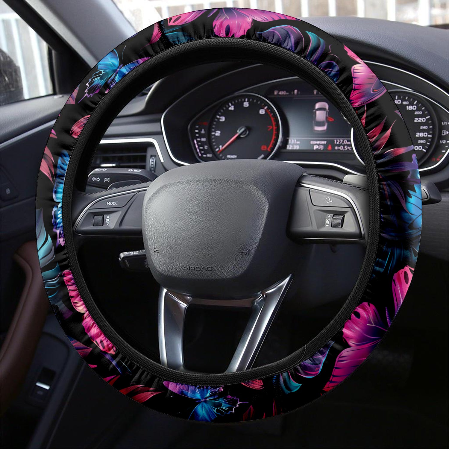 Tropical Rainforest, Forest Botanical, Butterfly And Flower Car Steering Wheel Cover Update Version, Forest Botanical Custom-Fit for Car, Premium Leather Car Steering Wheel Cover , Car Accessories, Tropical 08 - Delicate Leather
