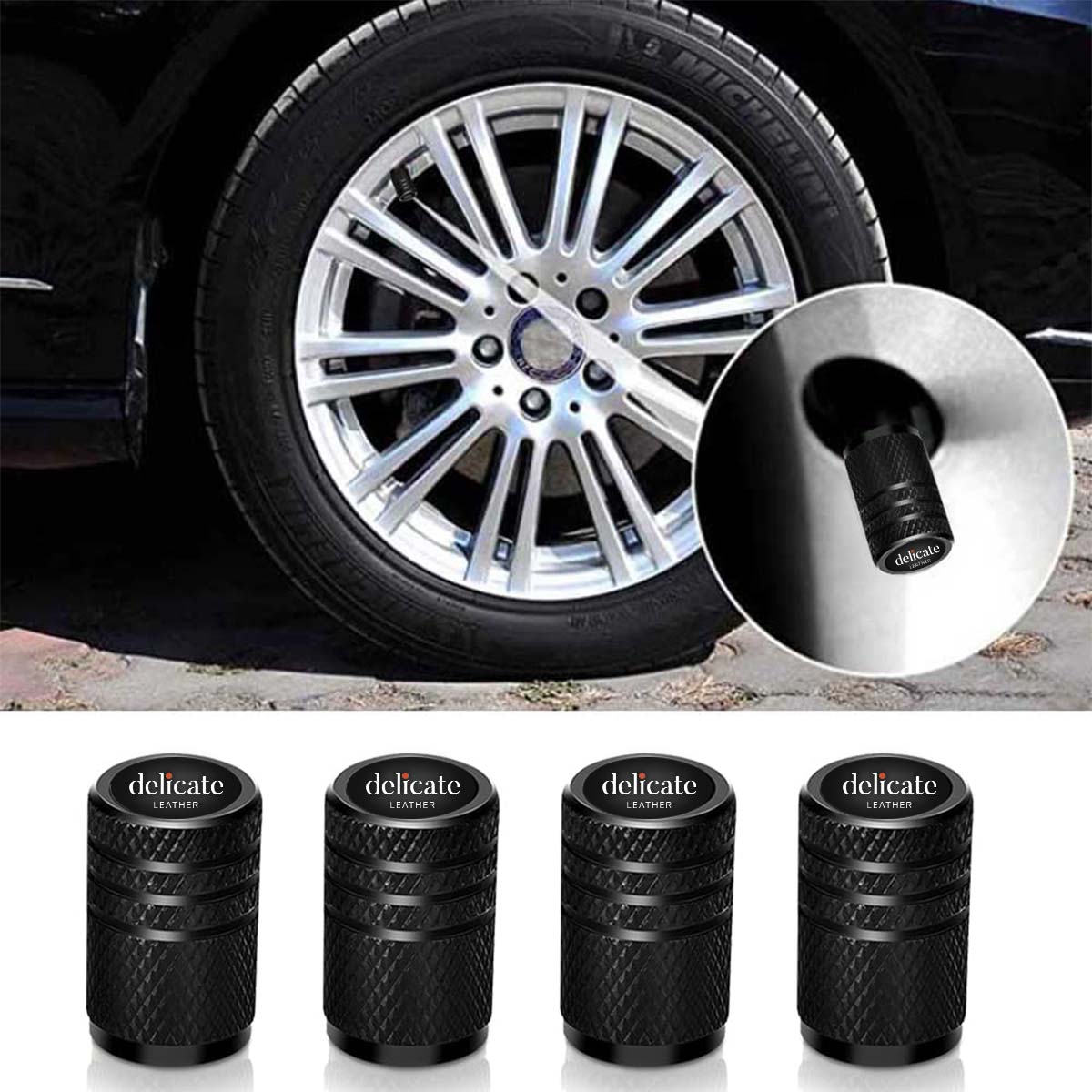 4 Pcs Black Metal Car Wheel Tire Valve Stem Cover-Auto Valve Stem Caps Compatible with Car Styling Decoration Accessories, 2.5 - Delicate Leather
