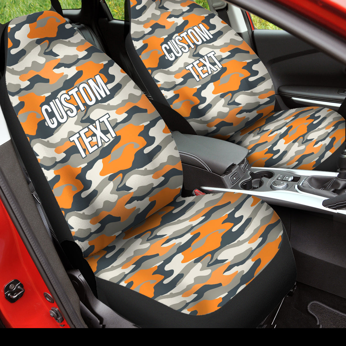 Personalized Custom Camo Car Seat Covers Dark Gray and Orange Camouflage Set of 2 Seat Protectors Universal Fit For Car SUV Bucket Seats, Camo 01 - Delicate Leather