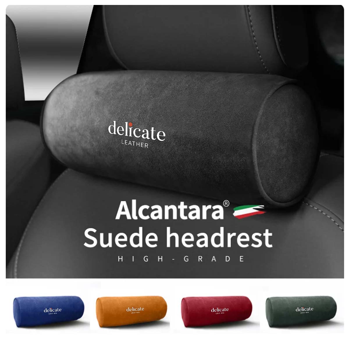 Delicate Leather, Universal Four-Season Deerskin Car Neck Pillow: Premium Round Headrest for Car Seats with Alcantara Interior - A Must-Have Car Accessory for All Seasons