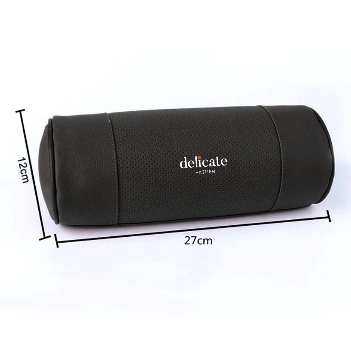 Premium Genuine Leather Car Seat Headrest Pillows: Cylindrical Black Neck Support Covers with Memory Foam Head Bone Protectors for Enhanced Auto Safety - Delicate Leather