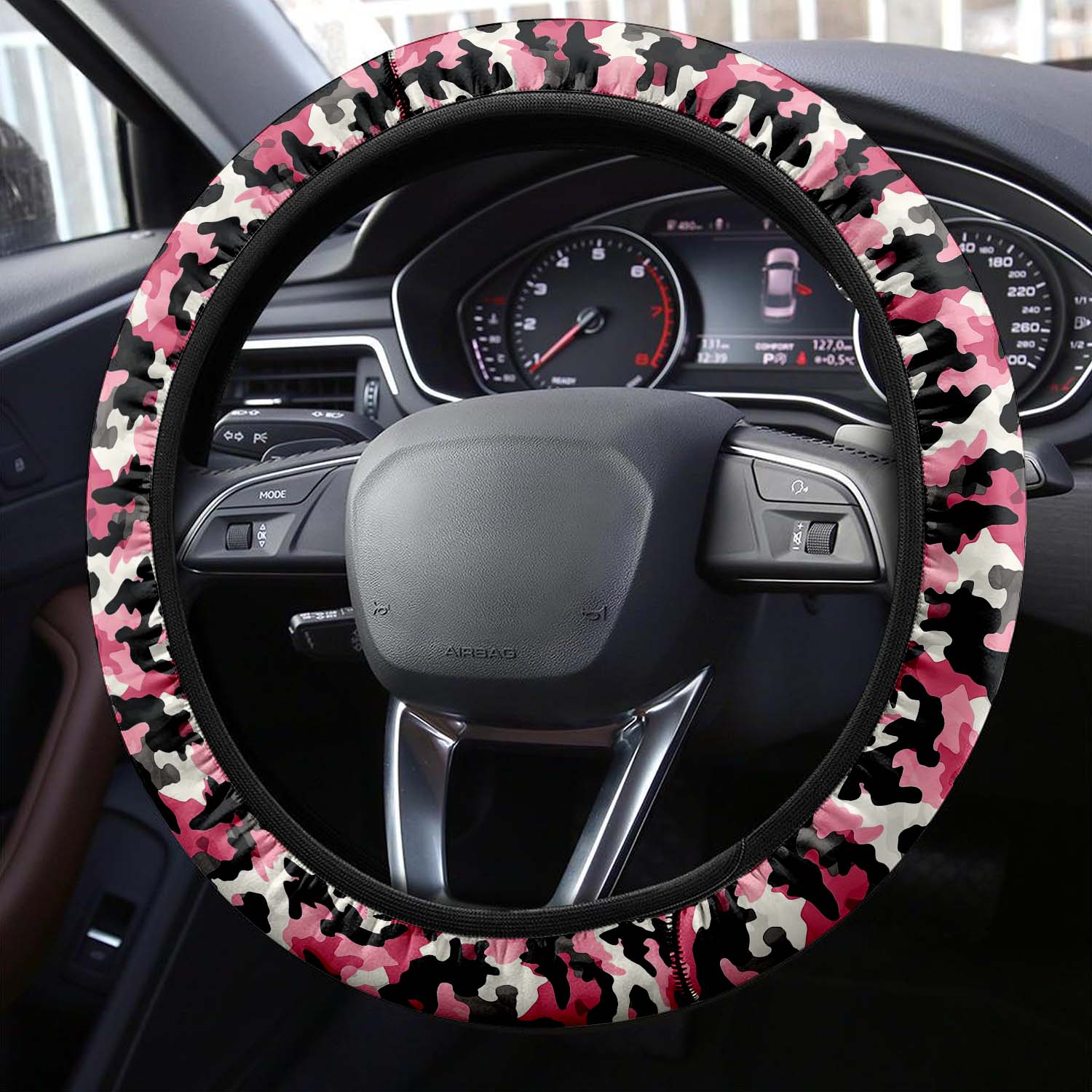 Car Steering Wheel Cover Update Version, Pink Camo Camouflage Custom-Fit for Car, Premium Leather Car Steering Wheel Cover , Car Accessories, Camo 08
