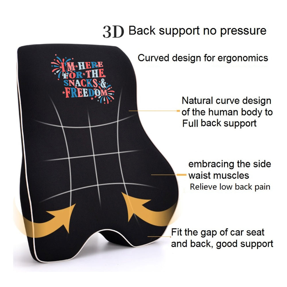I'm Here for The Snacks and Freedom Lumbar Support Cushion for Car and Headrest Neck Pillow Kit, Custom For Cars, Ergonomically Design for Car Seat, Car Accessories, Retro 4th of July 01