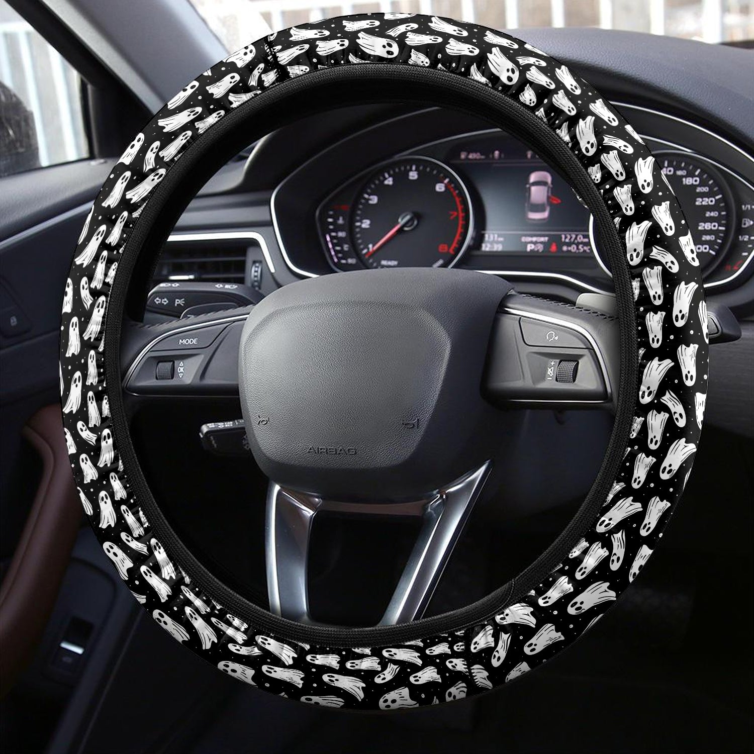 Happy Halloween Car Steering Wheel Cover Update Version, Cute Doodle Ghost Custom-Fit for Car, Premium Leather Car Steering Wheel Cover , Car Accessories, Halloween 03 - Delicate Leather