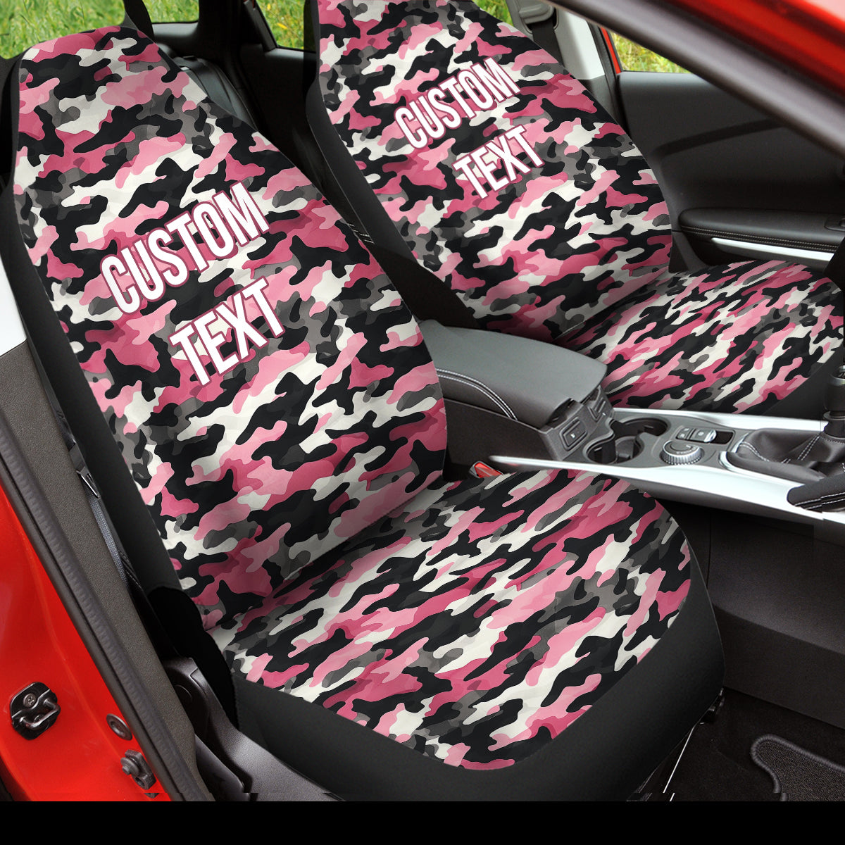 Personalized Custom Camo Car Seat Covers Pink And Black Camouflage Set of 2 Seat Protectors Universal Fit For Car SUV Bucket Seats, Camo 08 - Delicate Leather